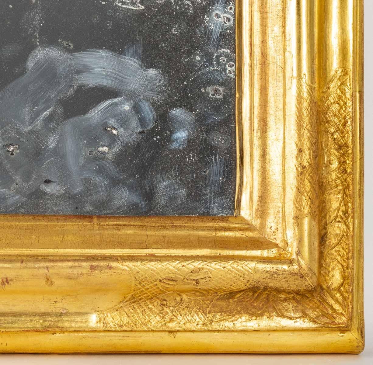 Goldener Holzspiegel – Quecksilberglas – Mercury Ice – Periode: Louis XV. (Französisch) im Angebot