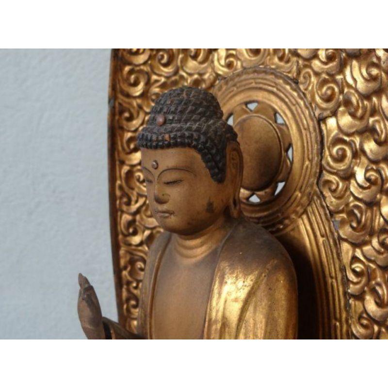 Golden Wooden Statue of Buddha, 19th Century For Sale 1
