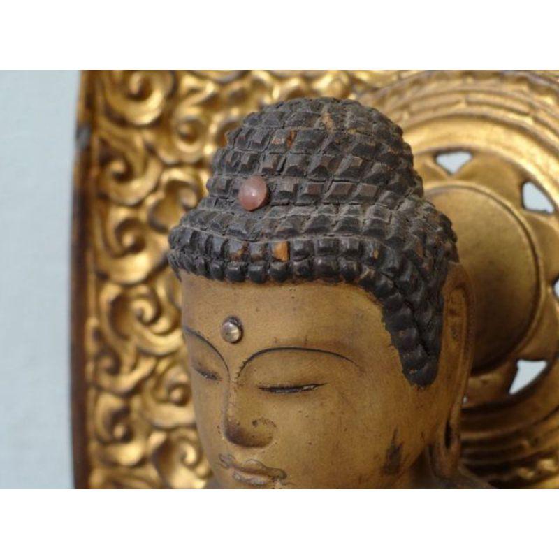 Statue de Bouddha en bois doré, XIXe siècle en vente 1