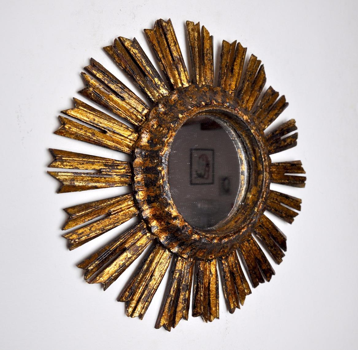 Golden Wooden Sun Mirror Early 20th Century For Sale 1