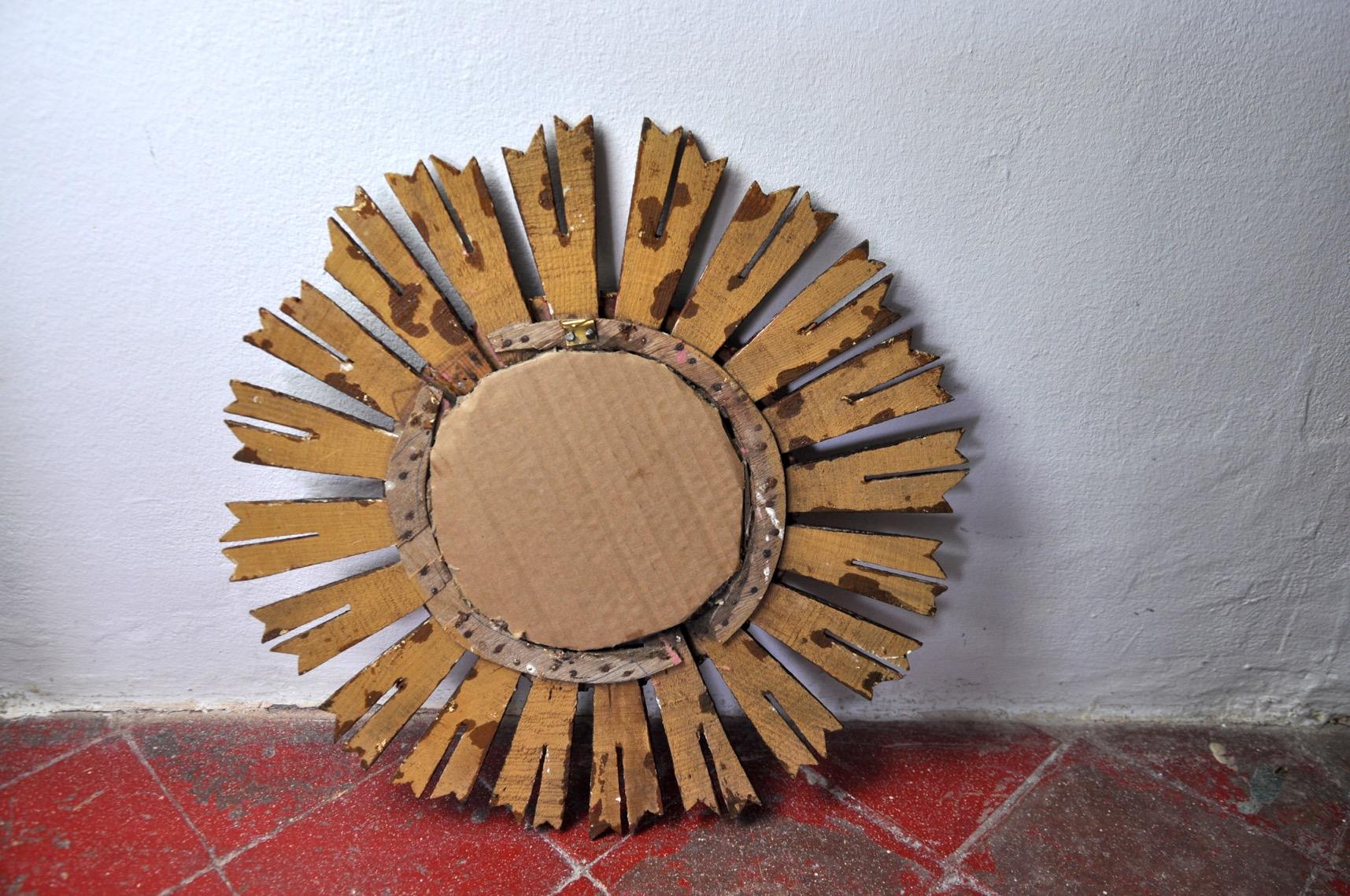 Golden Wooden Sun Mirror Early 20th Century For Sale 2