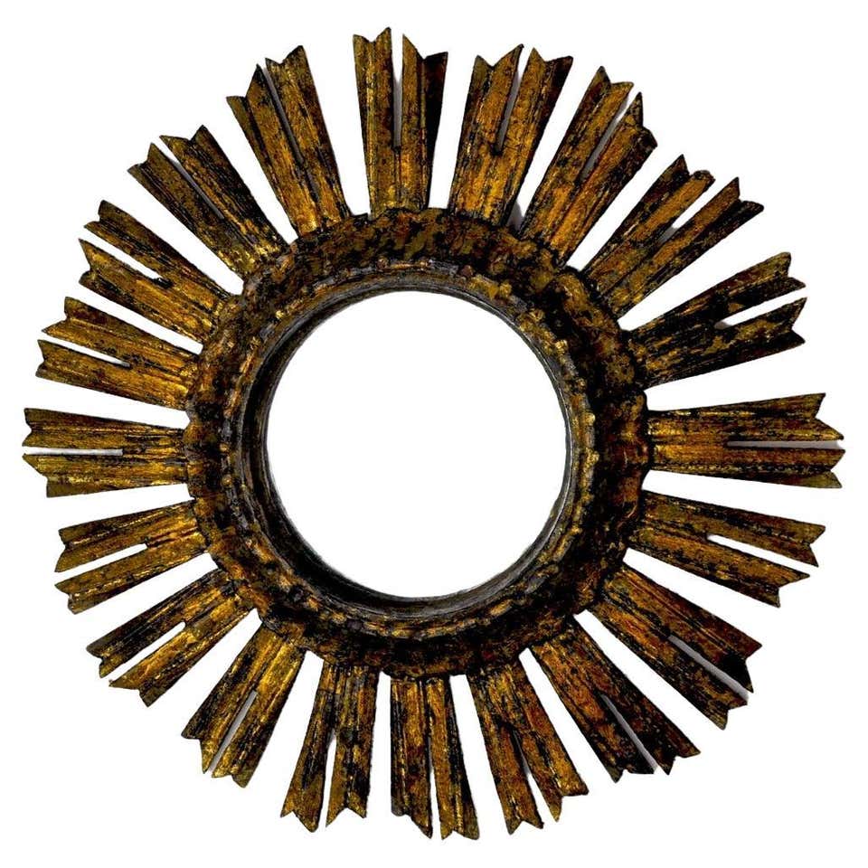 Midcentury Gilded Wooden Sun Mirror, France For Sale at 1stDibs