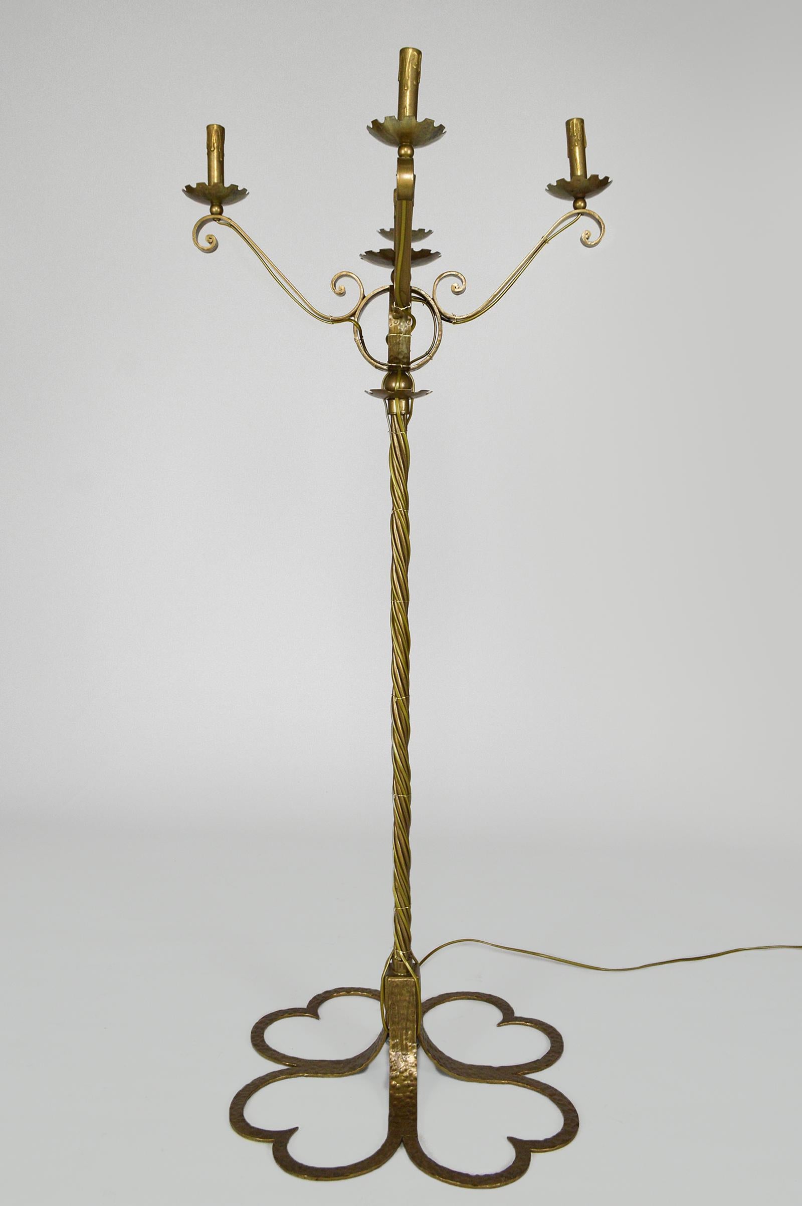 Mid-Century Modern Golden Wrought Iron 5-Lights Floor Lamp, Mid-Century, France For Sale
