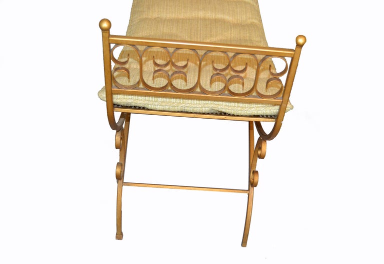 Golden Wrought Iron Bench With Cushions For Sale At 1stdibs