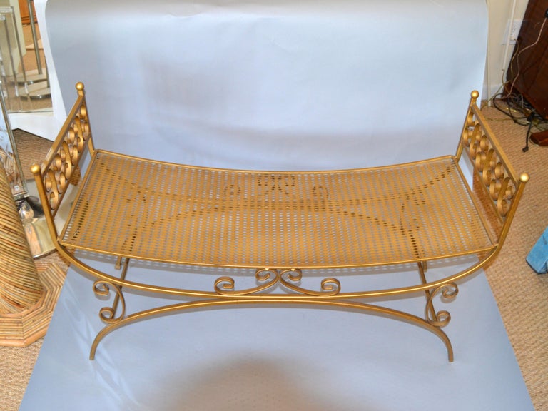 Golden Wrought Iron Bench With Cushions For Sale At 1stdibs
