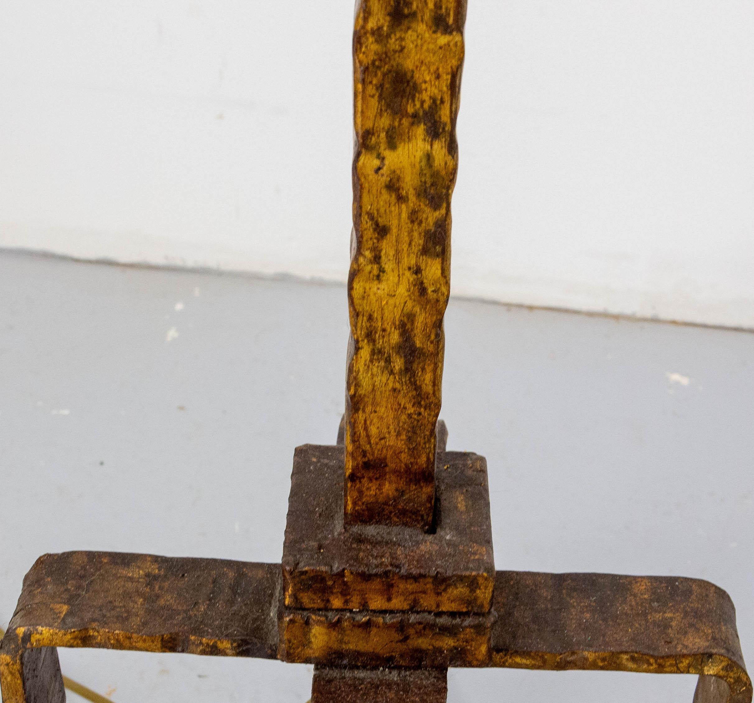 Golden Wrought Iron Floor Lamp Lantern Antique Chandelier, French, circa 1960 For Sale 5