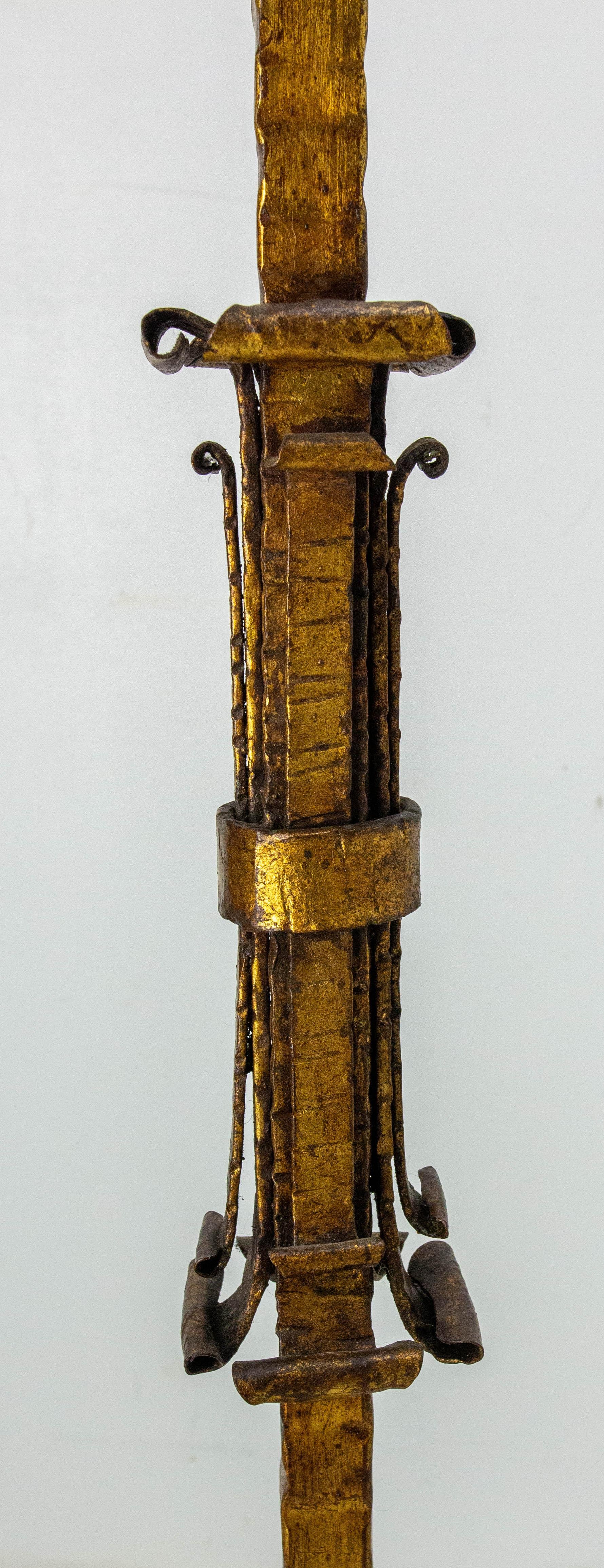 Golden Wrought Iron Floor Lamp Lantern Antique Chandelier, French, circa 1960 For Sale 6