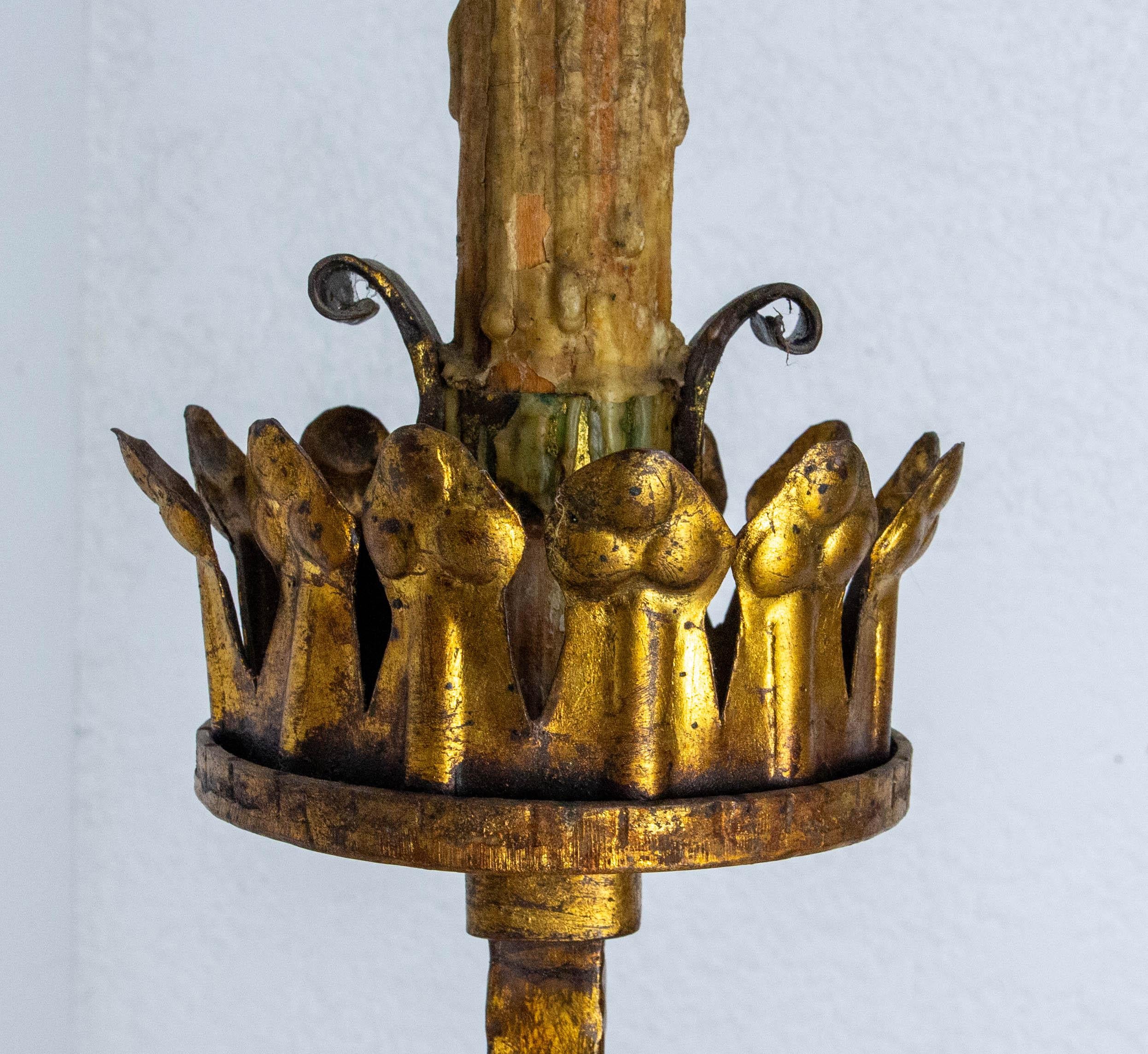 Golden Wrought Iron Floor Lamp Lantern Antique Chandelier, French, circa 1960 For Sale 10