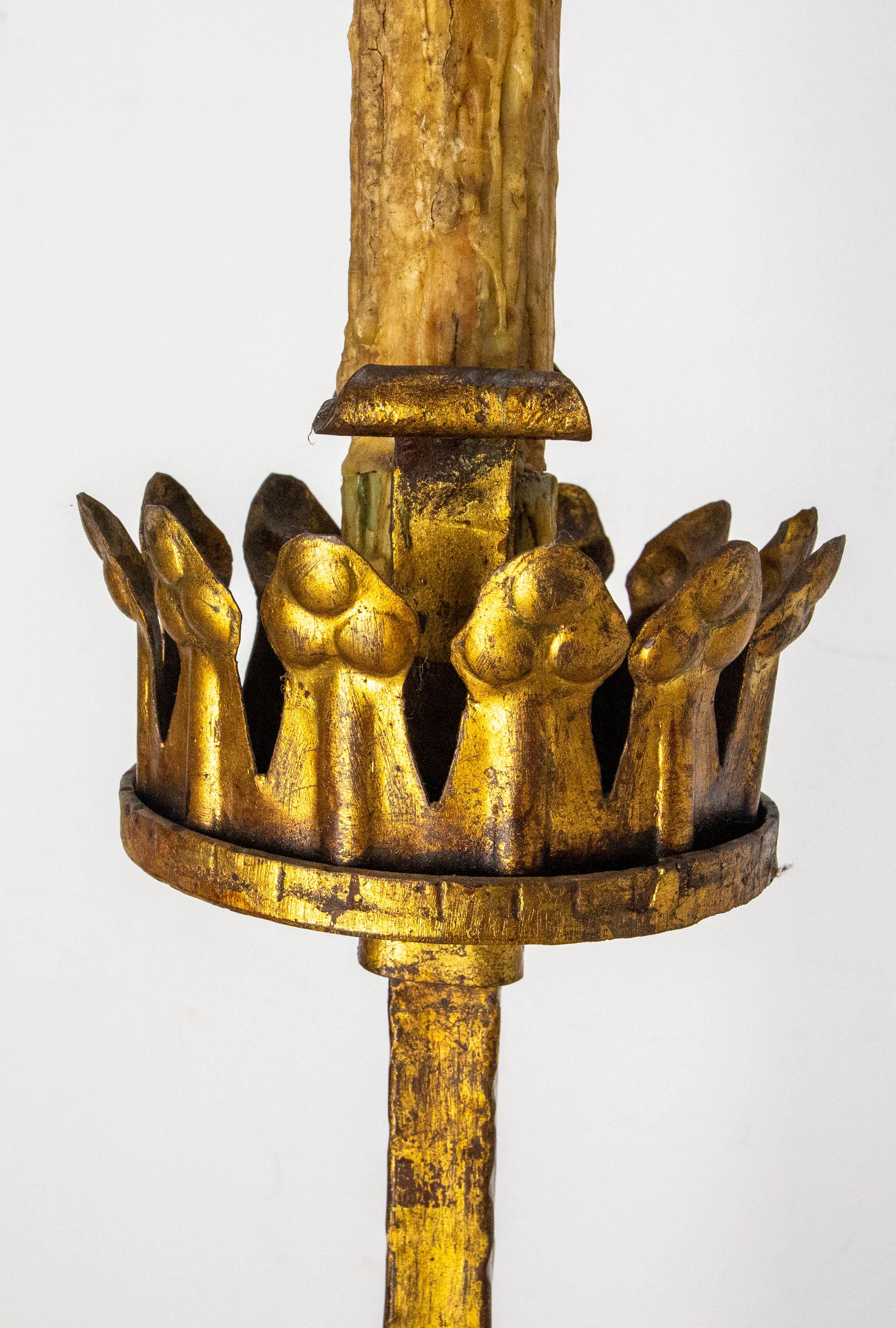 Golden Wrought Iron Floor Lamp Lantern Antique Chandelier, French, circa 1960 For Sale 11