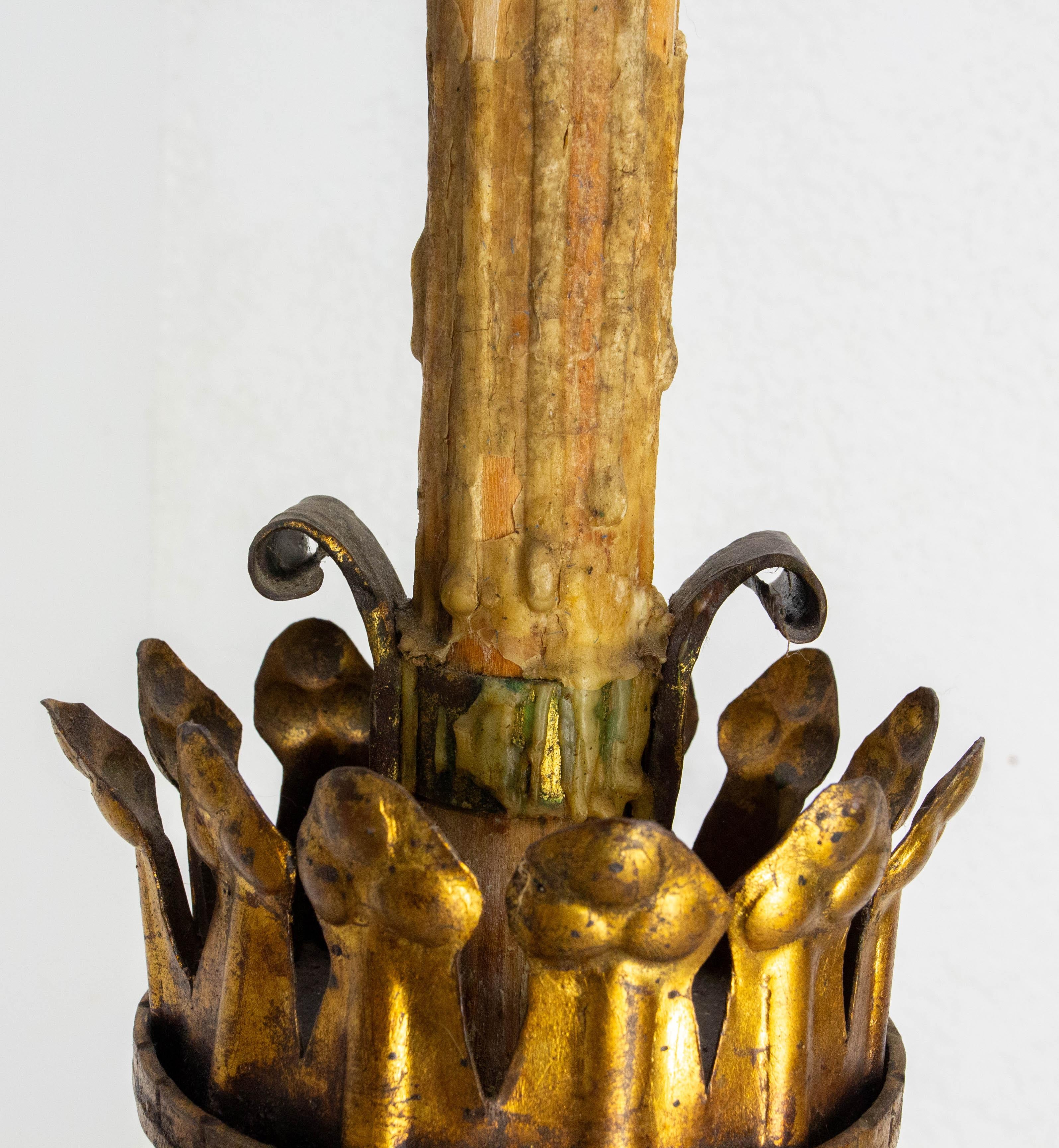 Golden Wrought Iron Floor Lamp Lantern Antique Chandelier, French, circa 1960 For Sale 13