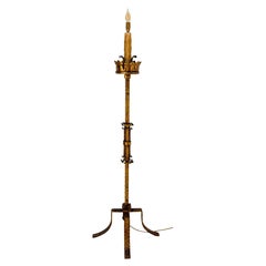 Goldene schmiedeeiserne Stehlampe Laterne Antiker Kronleuchter, französisch, um 1960