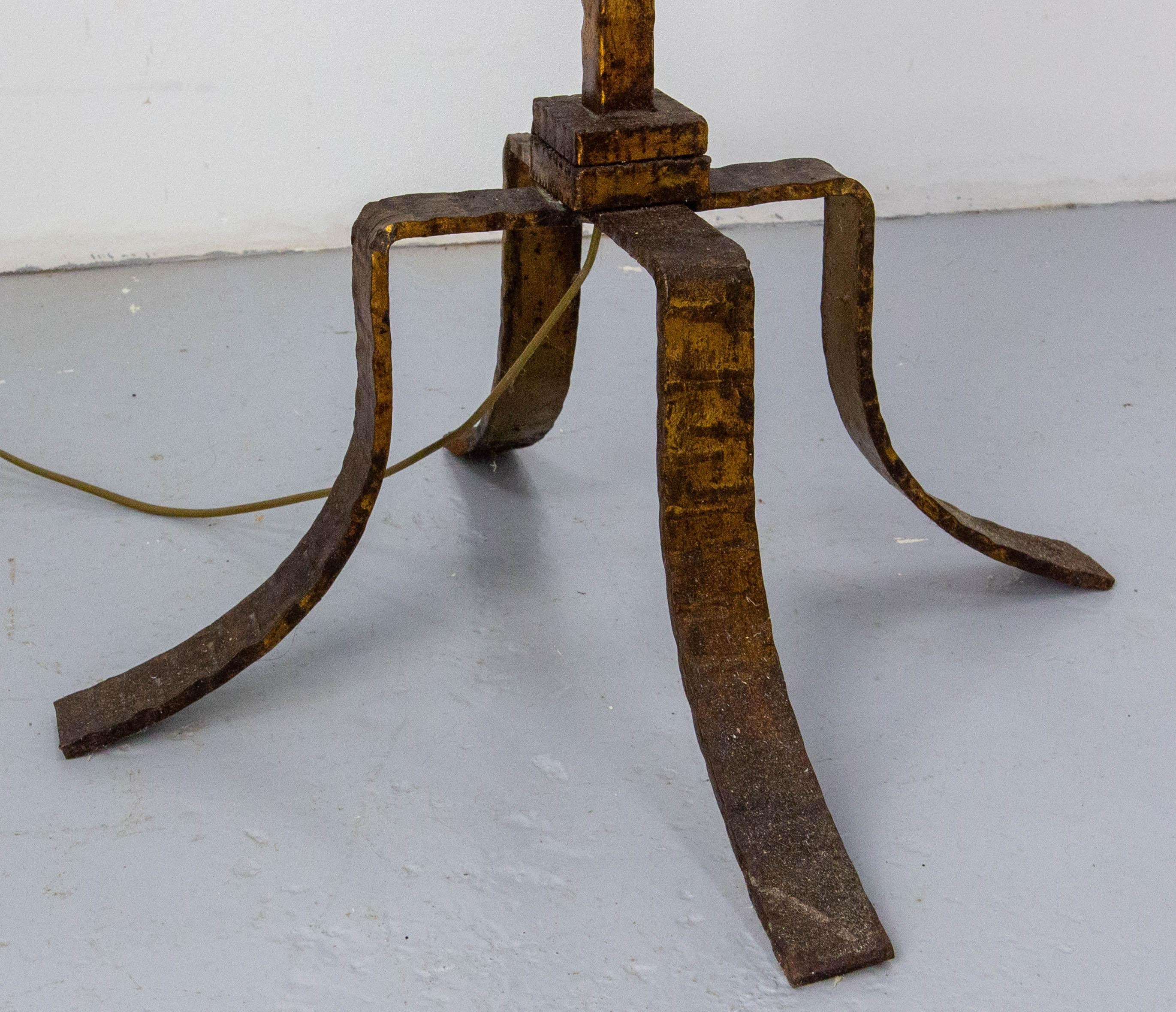 Golden Wrought Iron Floor Lamp Lantern Antique Chandelier, French, circa 1960 For Sale 4