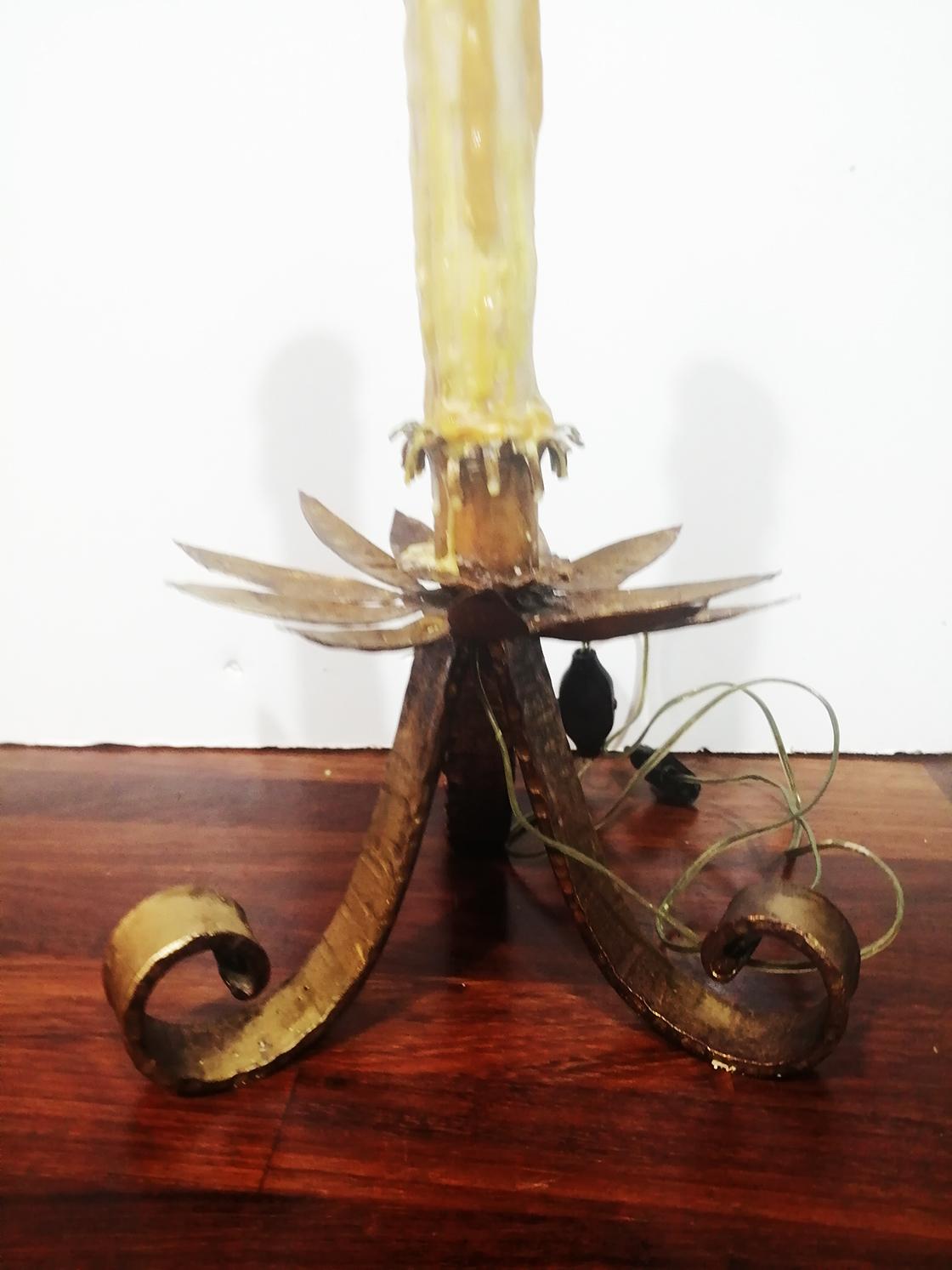 Table Lamp Wrought Iron and Wax , Early 20th Century In Good Condition For Sale In Mombuey, Zamora