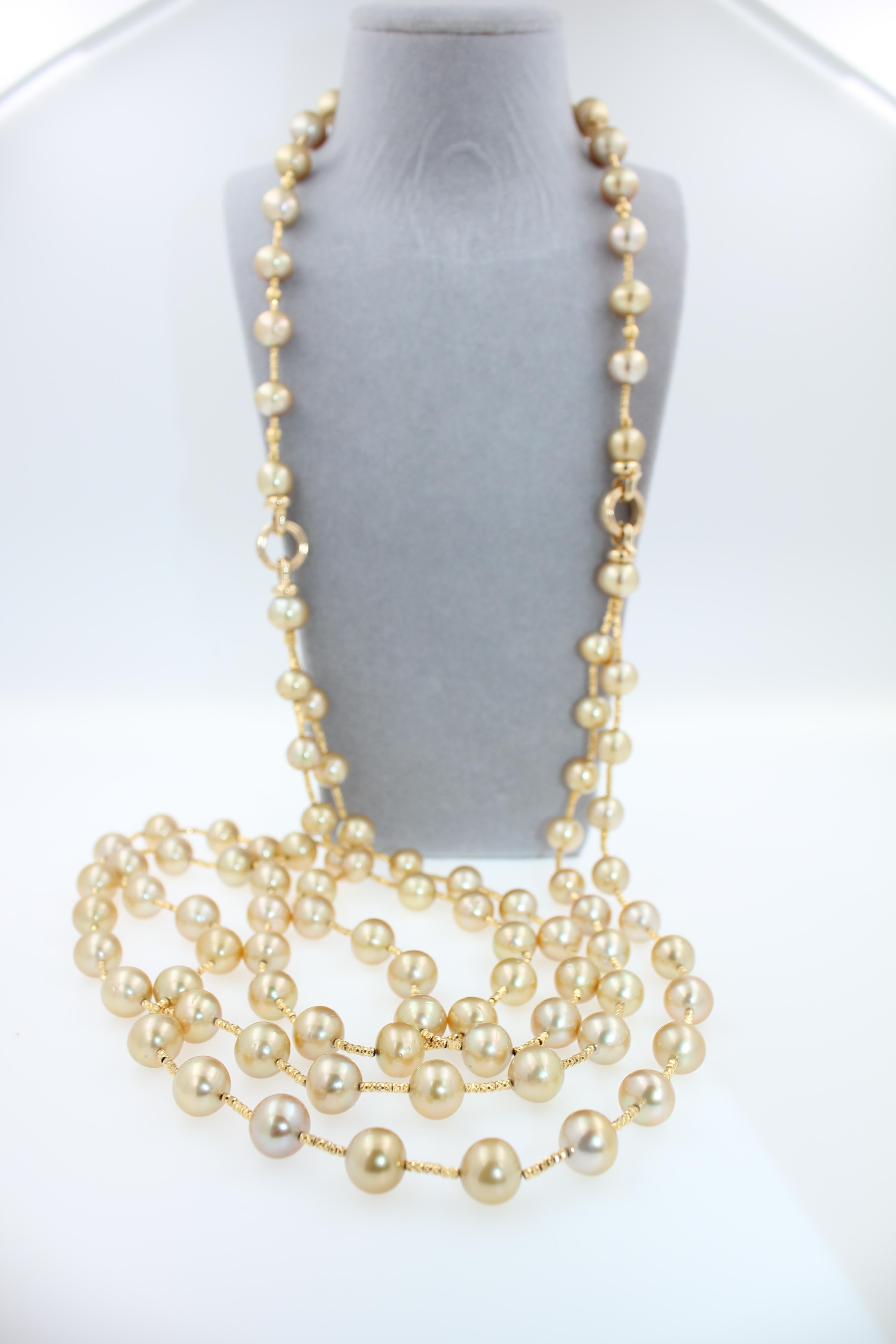 Golden Yellow AAA South Sea Pearls 18K Yellow Gold Long Necklace For Sale 4