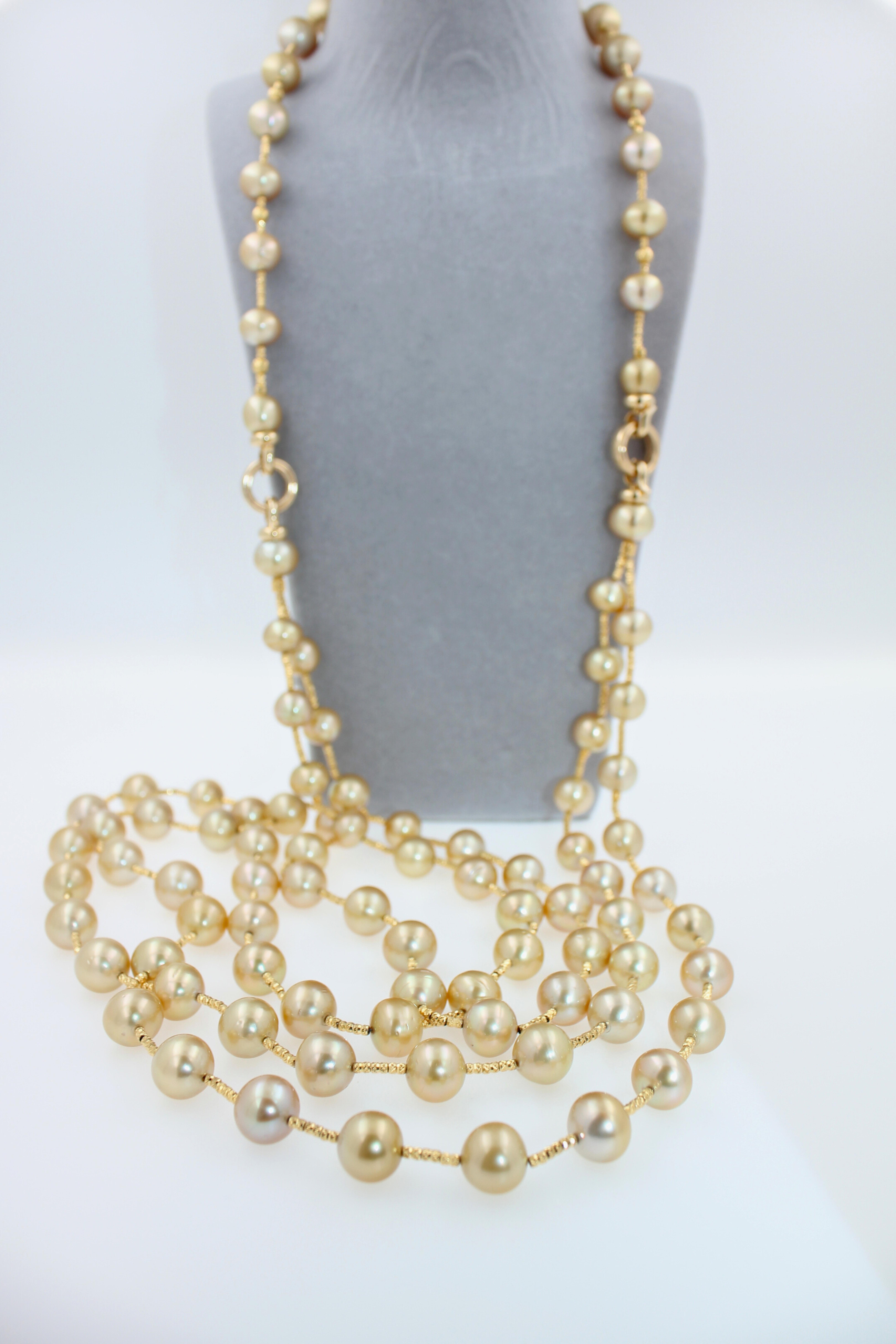 Golden Yellow AAA South Sea Pearls 18K Yellow Gold Long Necklace For Sale 5