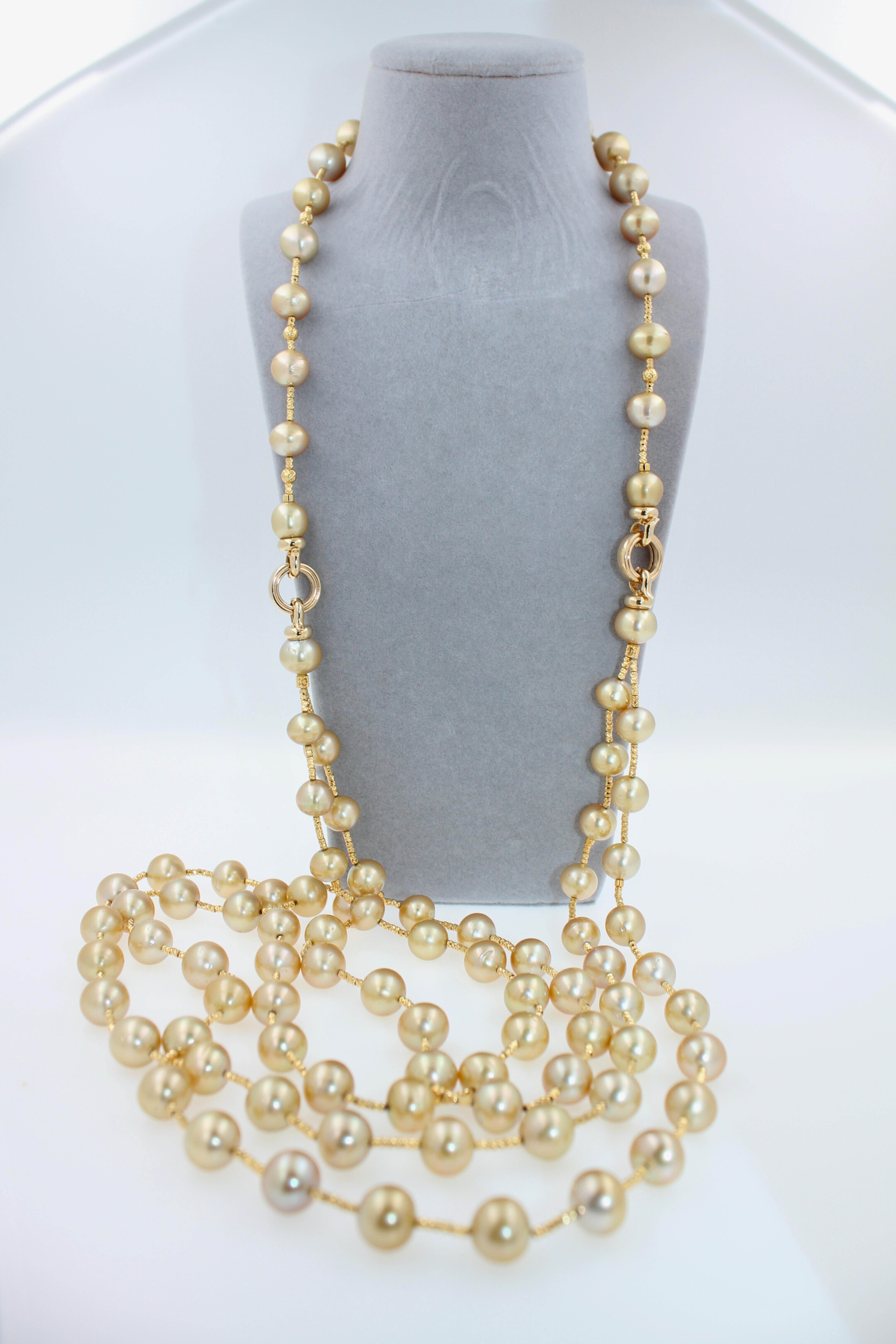 Golden Yellow AAA South Sea Pearls 18K Yellow Gold Long Necklace For Sale 6