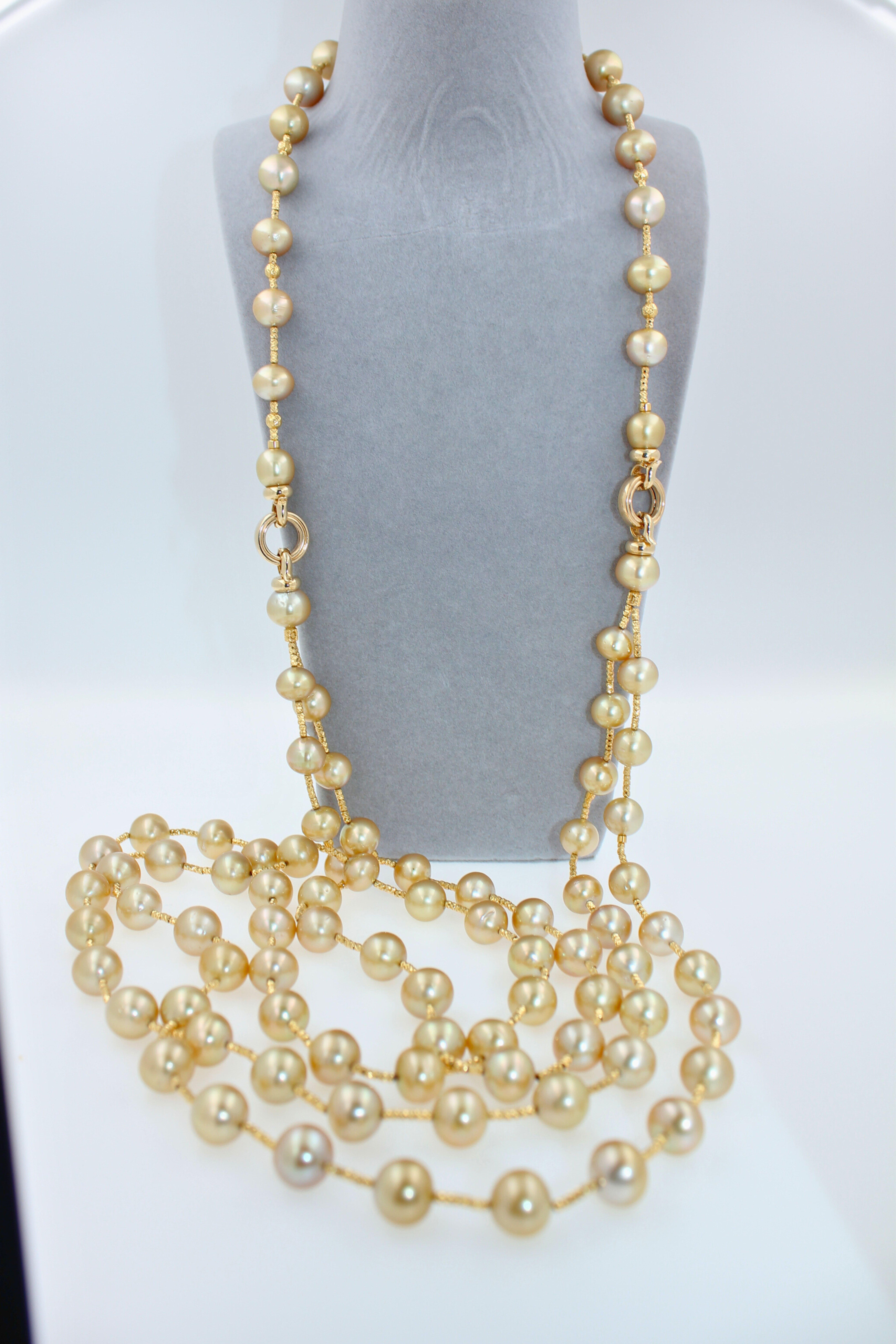 Golden Yellow AAA South Sea Pearls 18K Yellow Gold Long Necklace For Sale 7