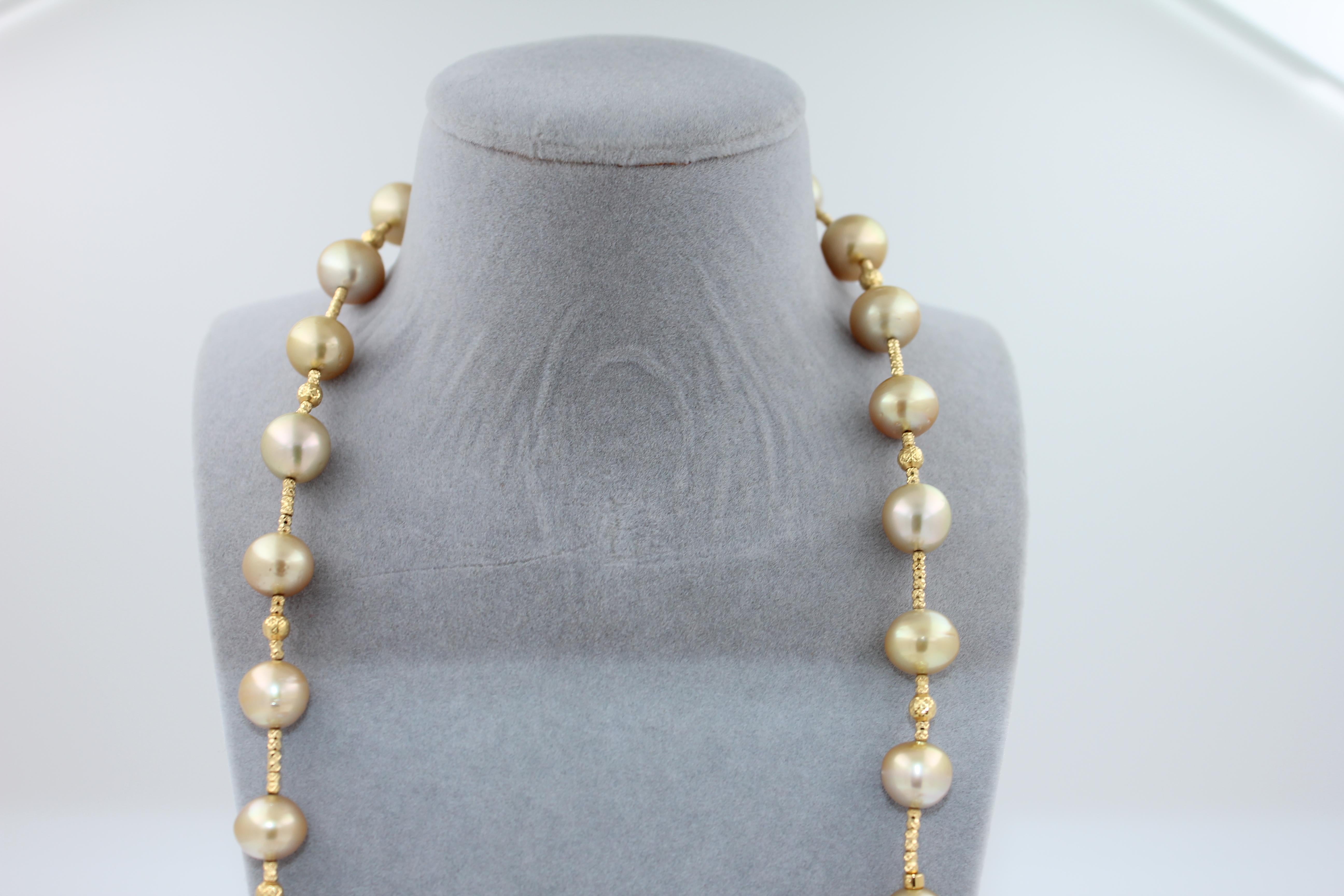 Golden Yellow AAA South Sea Pearls 18K Yellow Gold Long Necklace For Sale 8