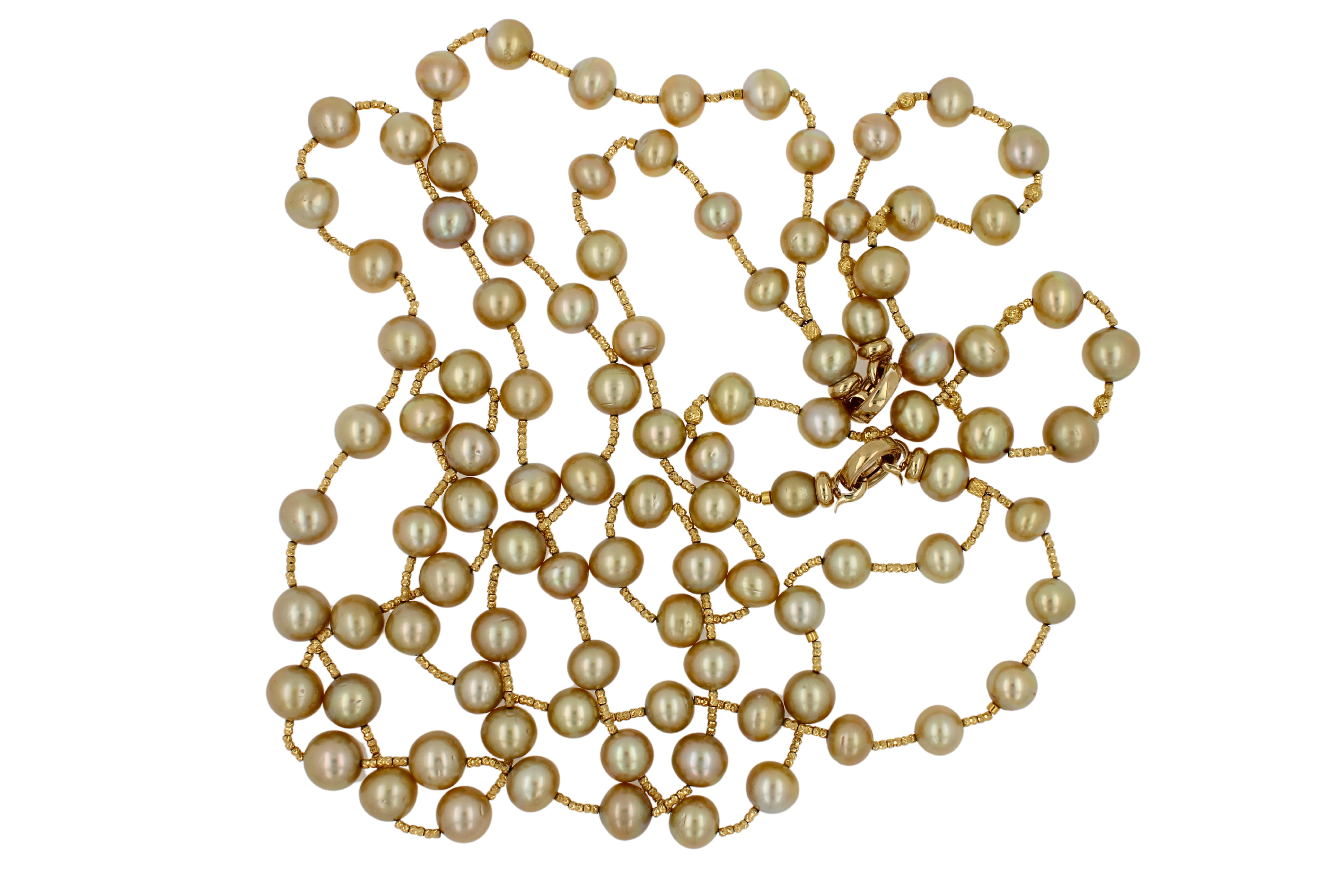 Golden Yellow AAA South Sea Pearls 18K Yellow Gold Long Necklace In New Condition For Sale In Fairfax, VA