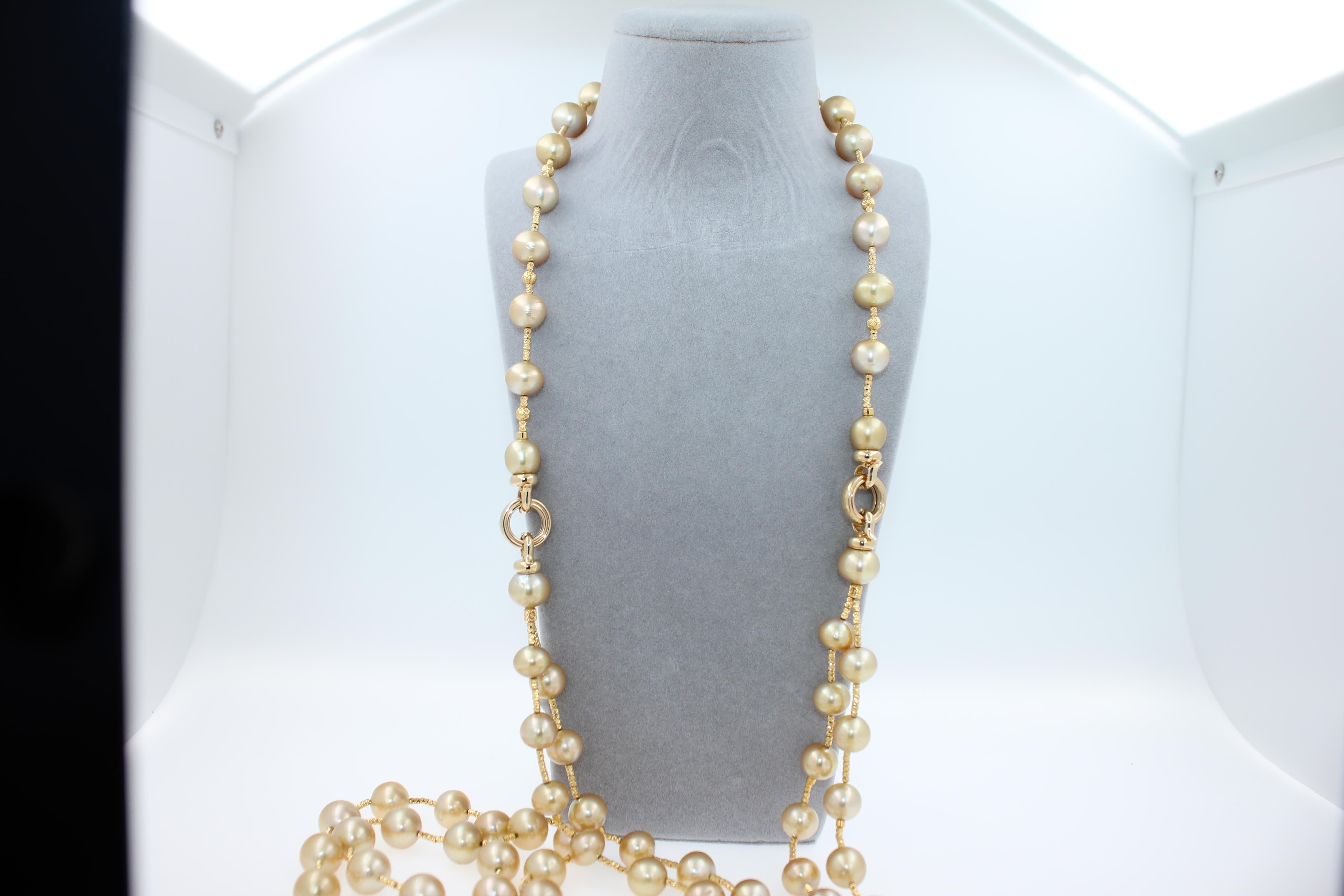 Golden Yellow AAA South Sea Pearls 18K Yellow Gold Long Necklace For Sale 1