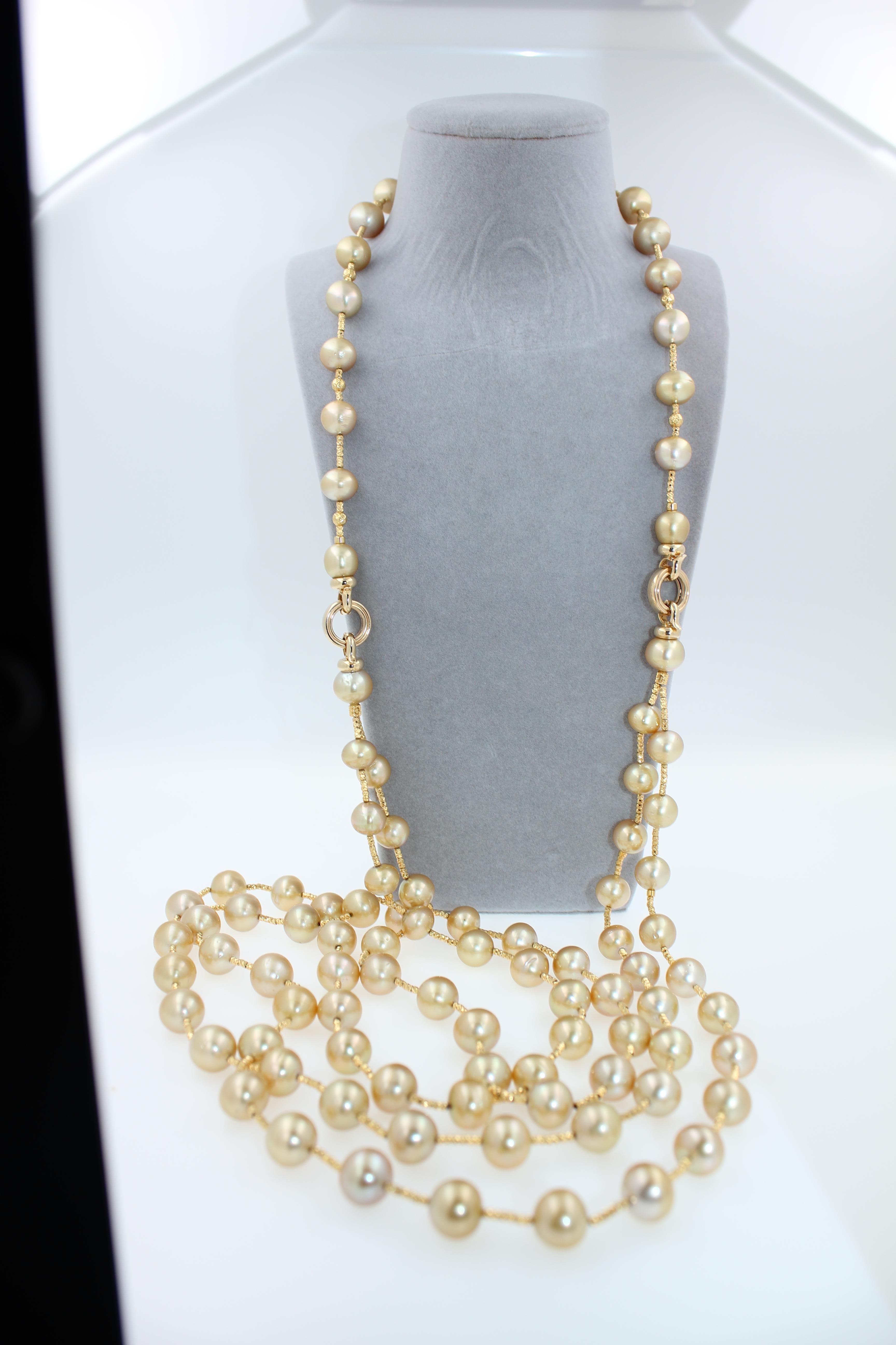 Golden Yellow AAA South Sea Pearls 18K Yellow Gold Long Necklace For Sale 2