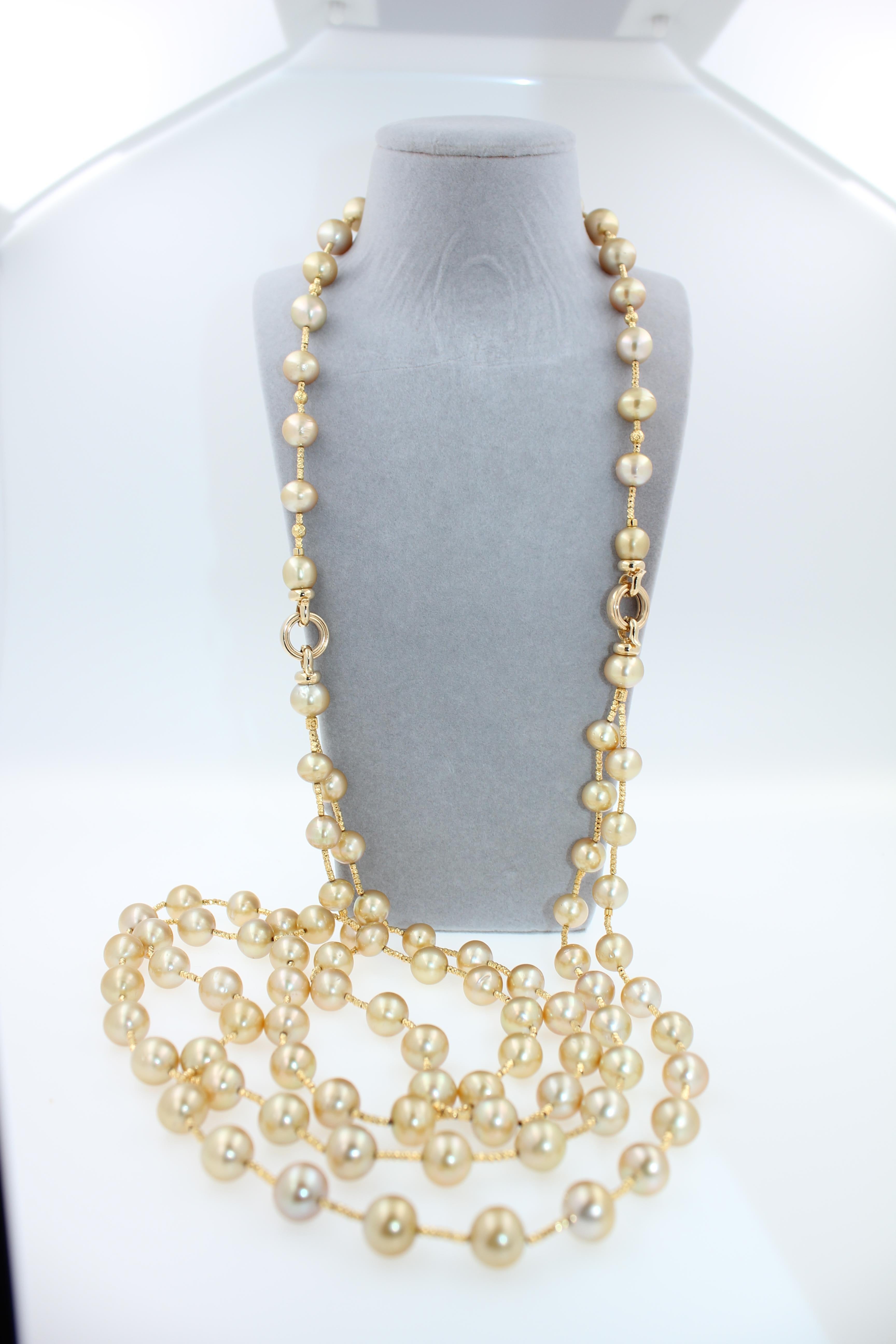 Golden Yellow AAA South Sea Pearls 18K Yellow Gold Long Necklace For Sale 3