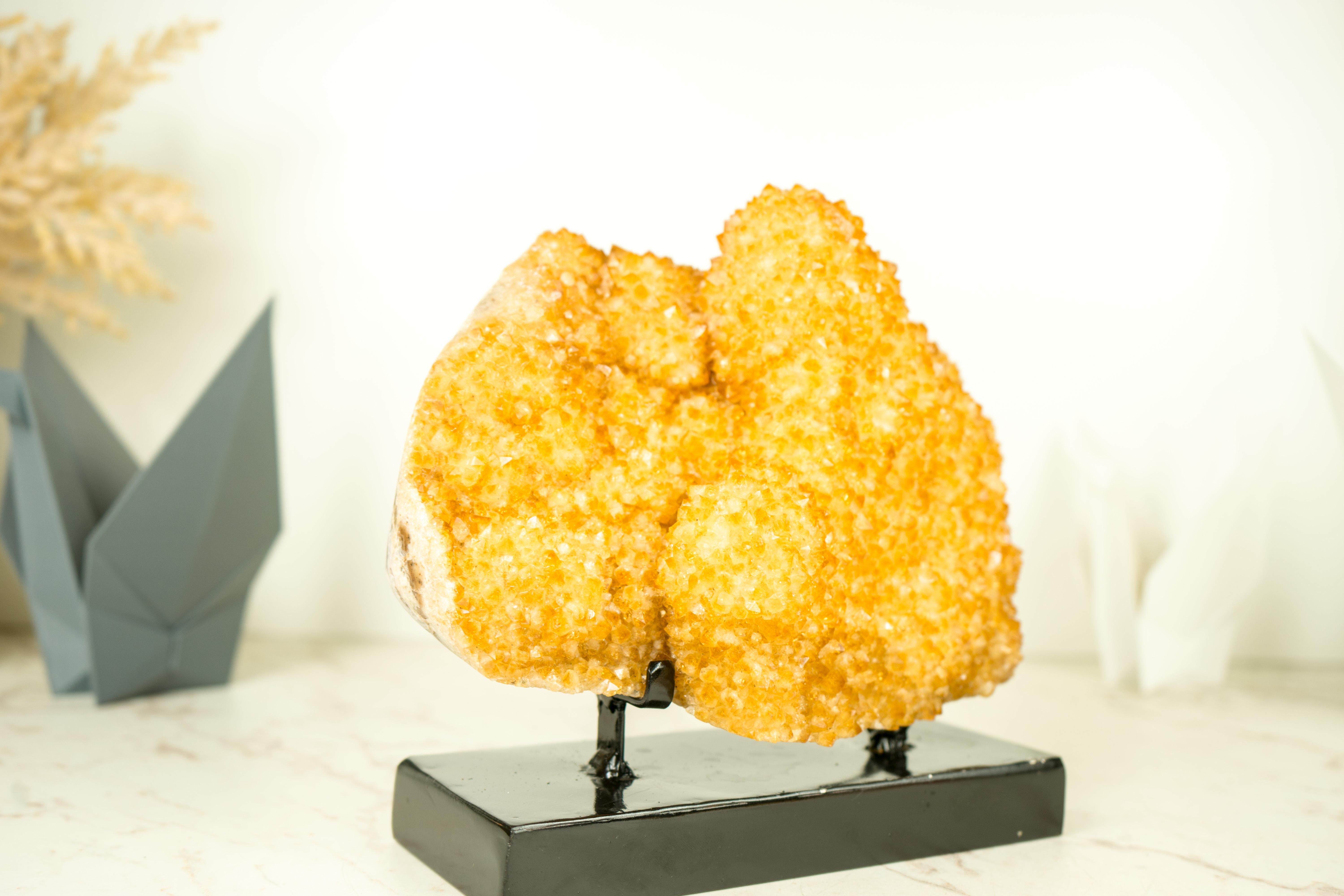 Golden Yellow Citrine Cluster with a Large Rosette Flower (Stalactite) on Stand  For Sale 5