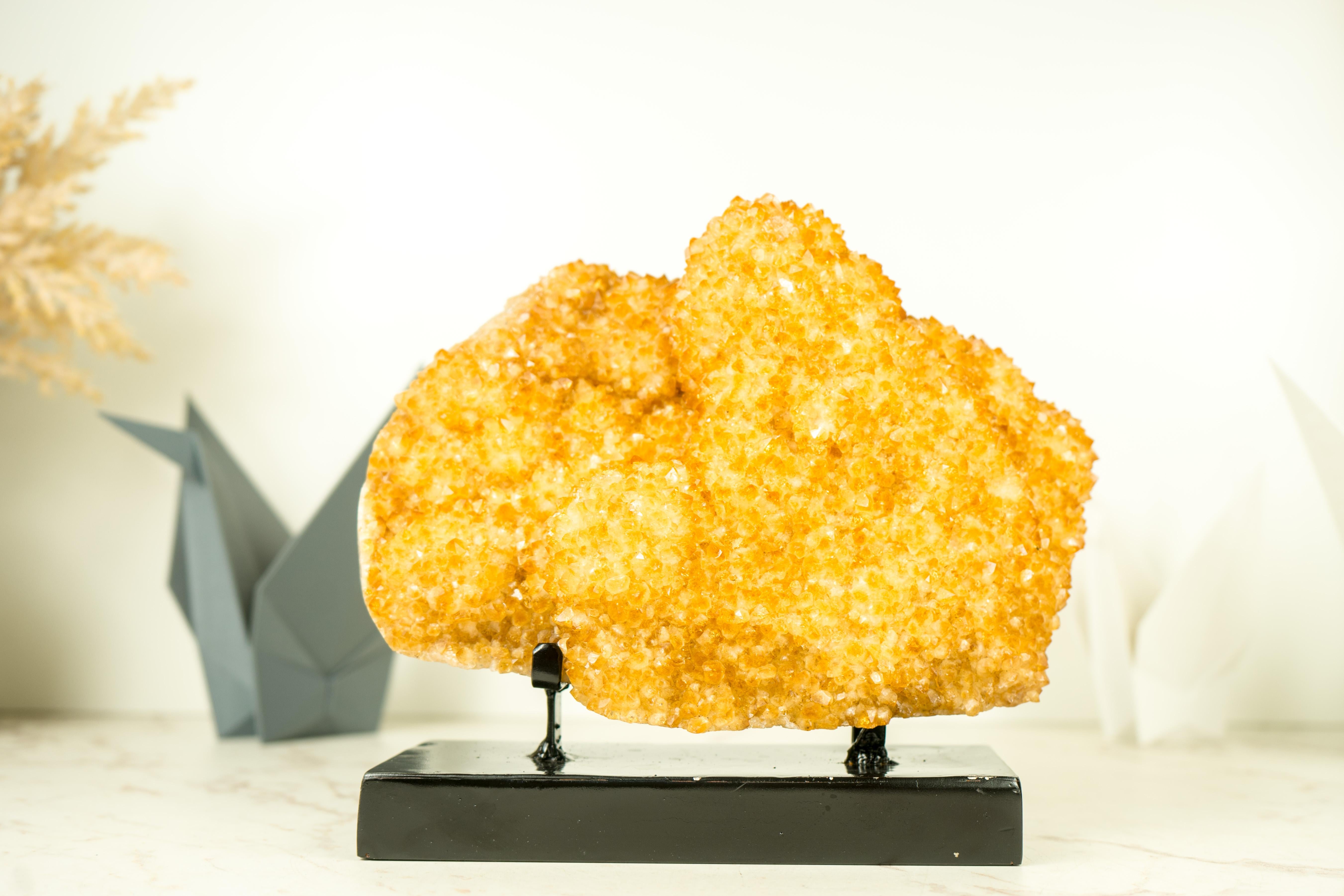 Golden Yellow Citrine Cluster with a Large Rosette Flower (Stalactite) on Stand  For Sale 9