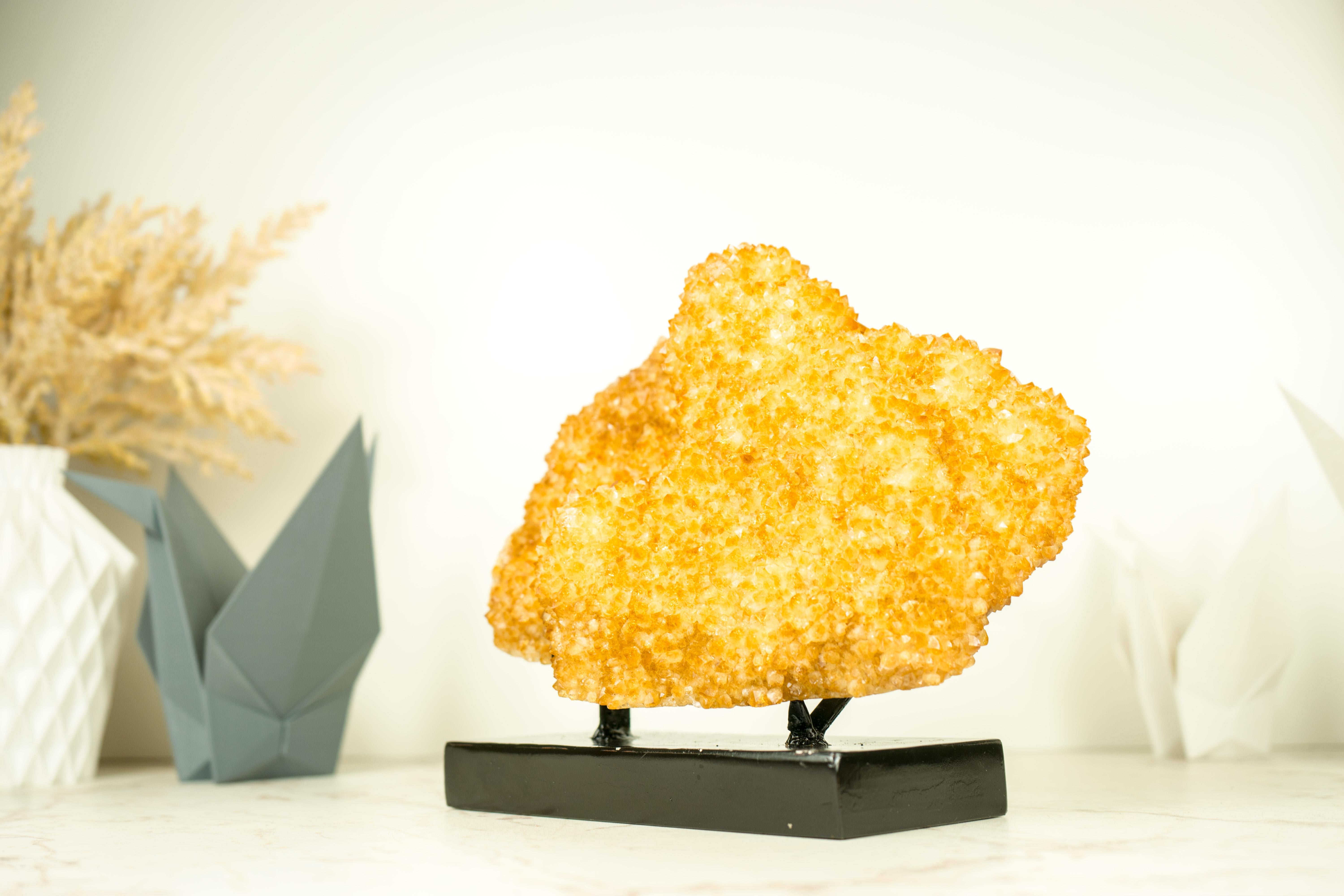 Golden Yellow Citrine Cluster with a Large Rosette Flower (Stalactite) on Stand  For Sale 1