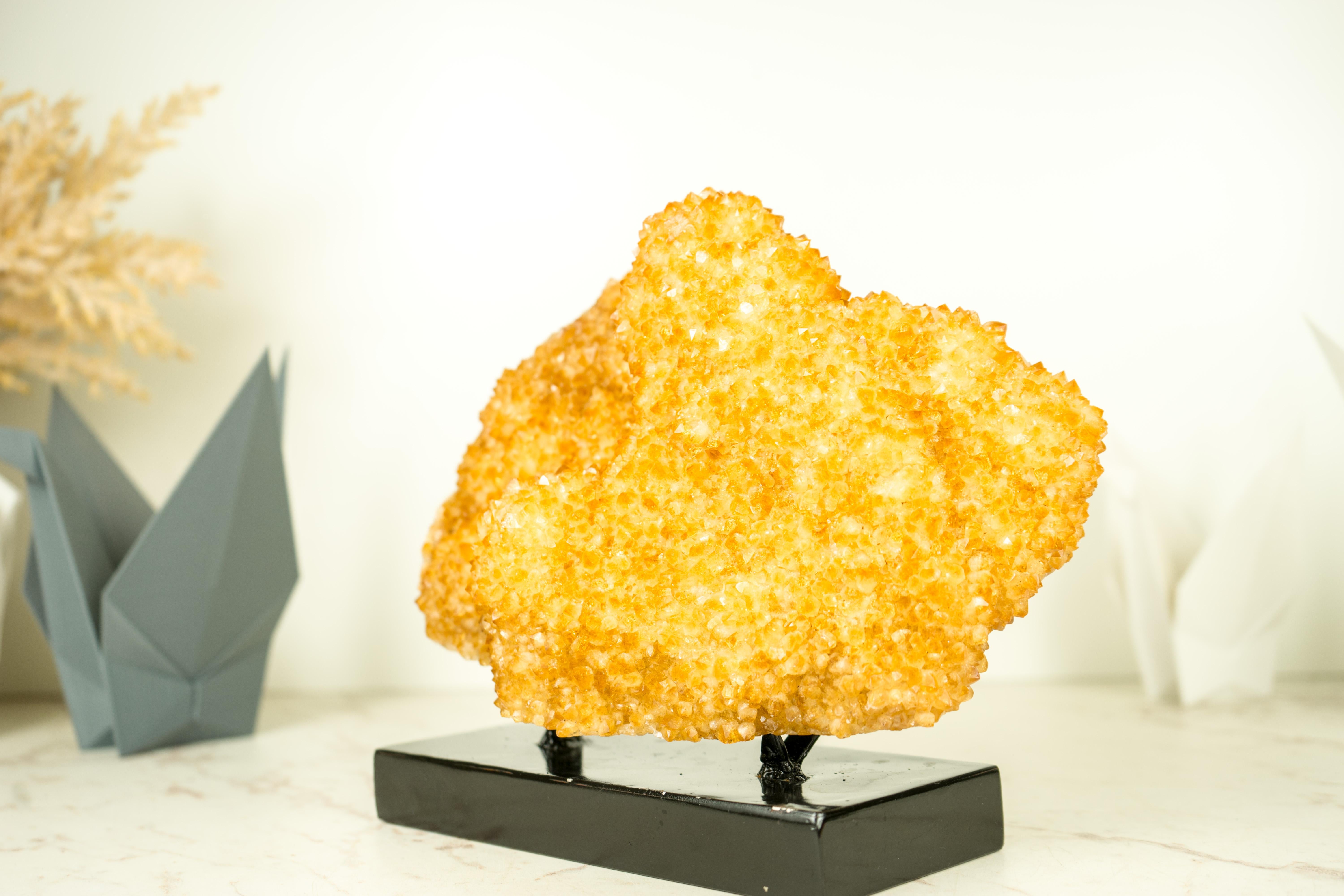 Golden Yellow Citrine Cluster with a Large Rosette Flower (Stalactite) on Stand  For Sale 2