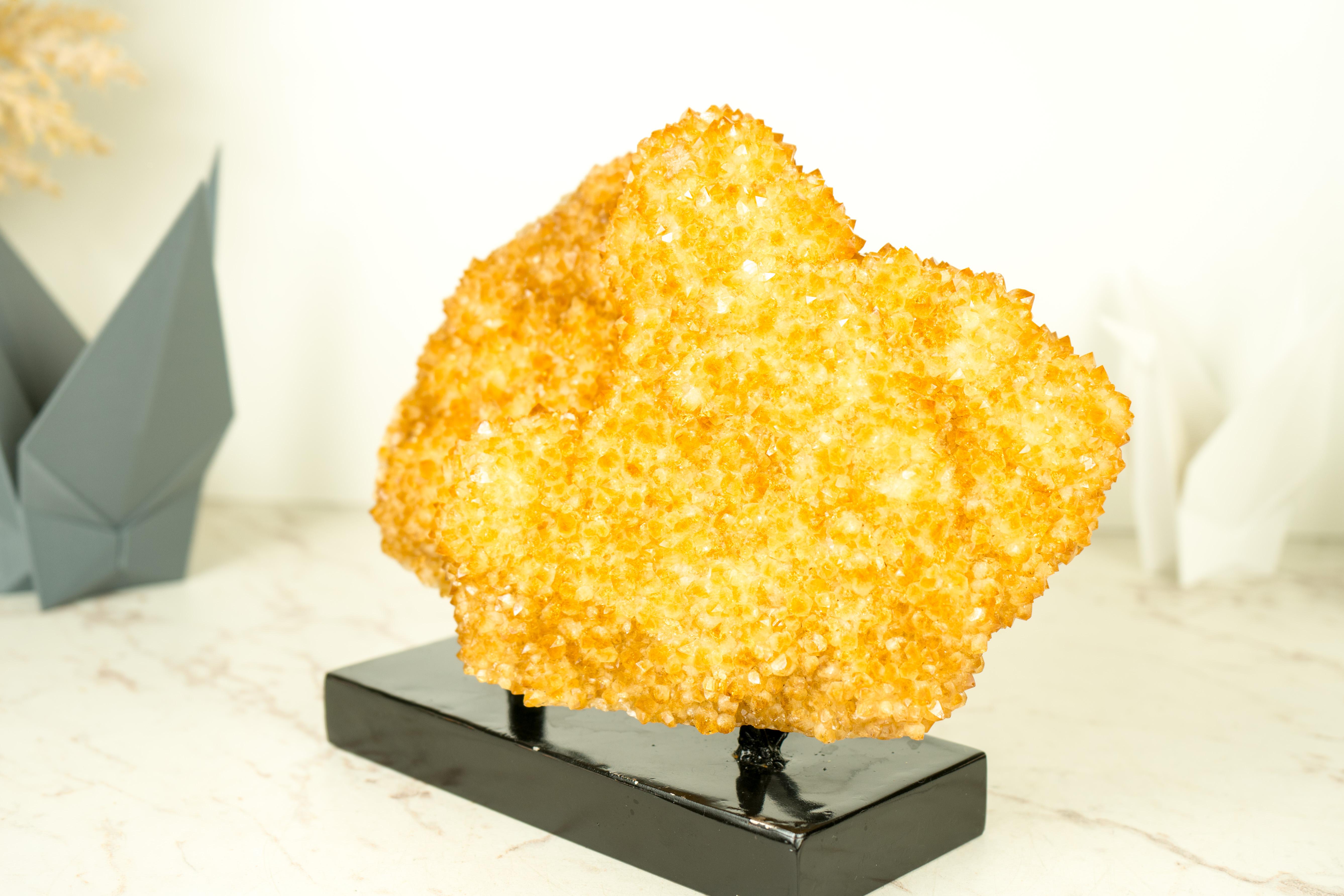 Golden Yellow Citrine Cluster with a Large Rosette Flower (Stalactite) on Stand  For Sale 3