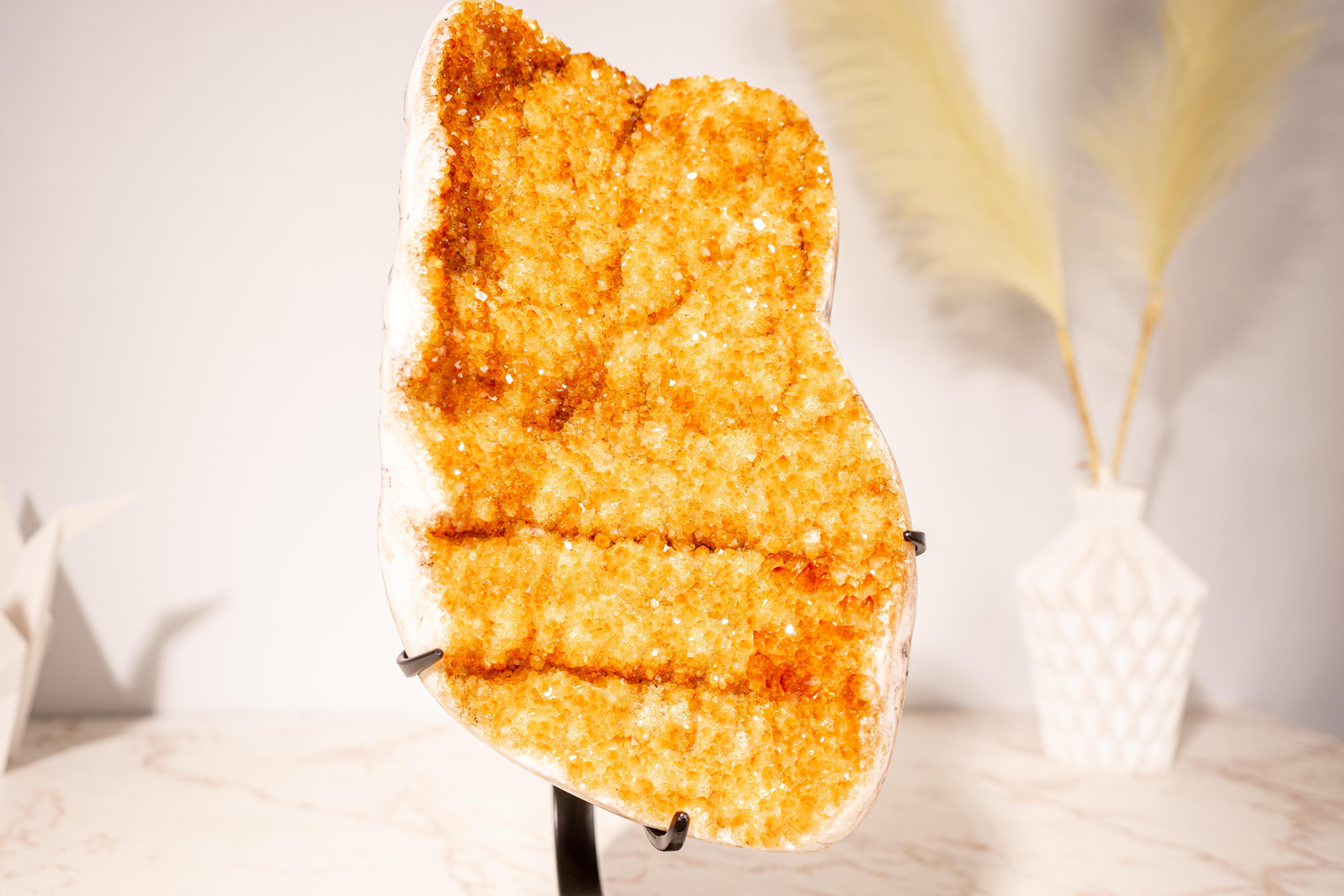 A rare, high-grade natural citrine cluster perfect for crystal collectors and healing spaces.

▫️ Description

With its beautiful natural formation, which brings rare horizontal lines, its radiant golden-yellow citrine hue, and its wonderful