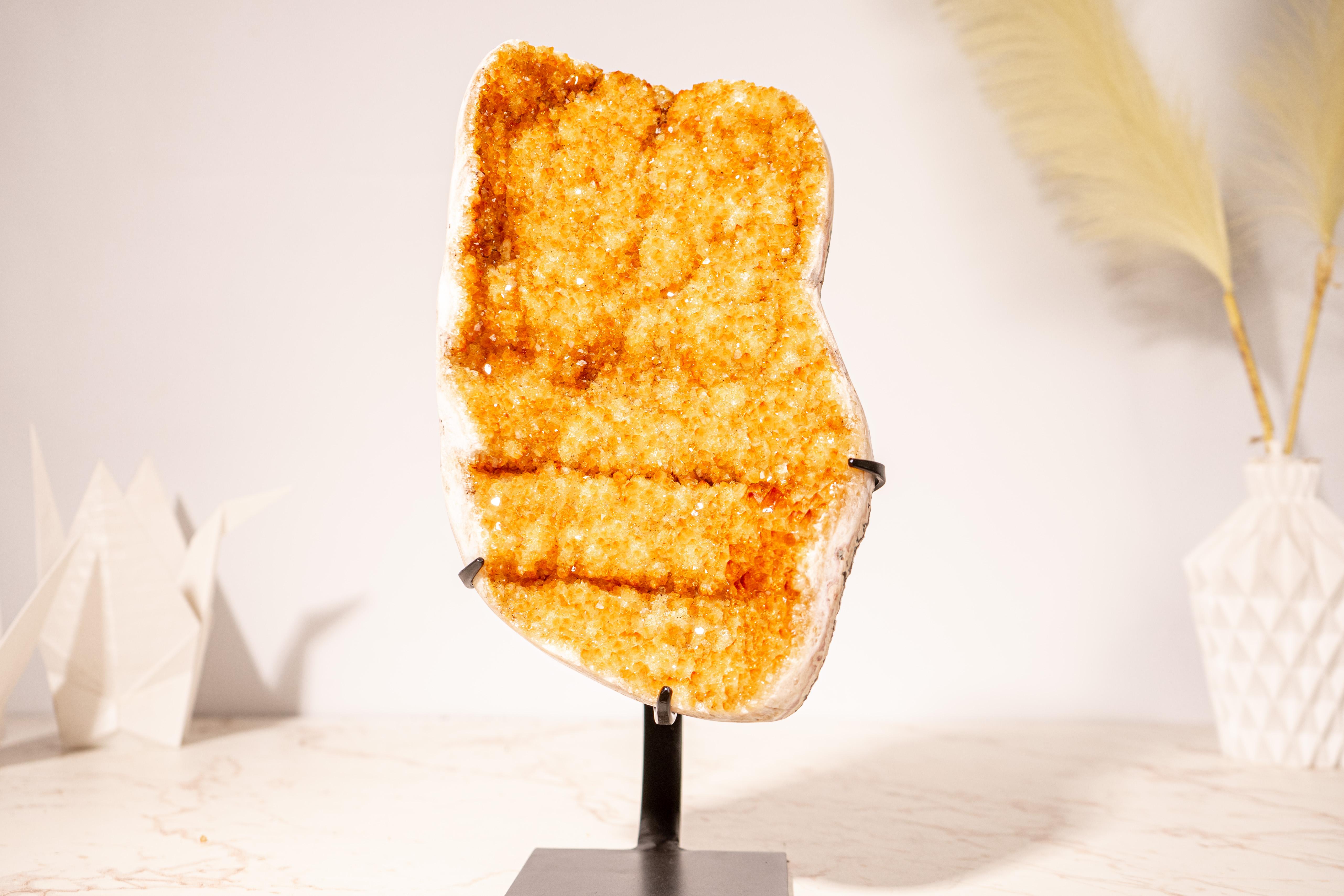 Brazilian Golden Yellow Citrine Cluster with Sparkling Druzy and Rare Formation For Sale