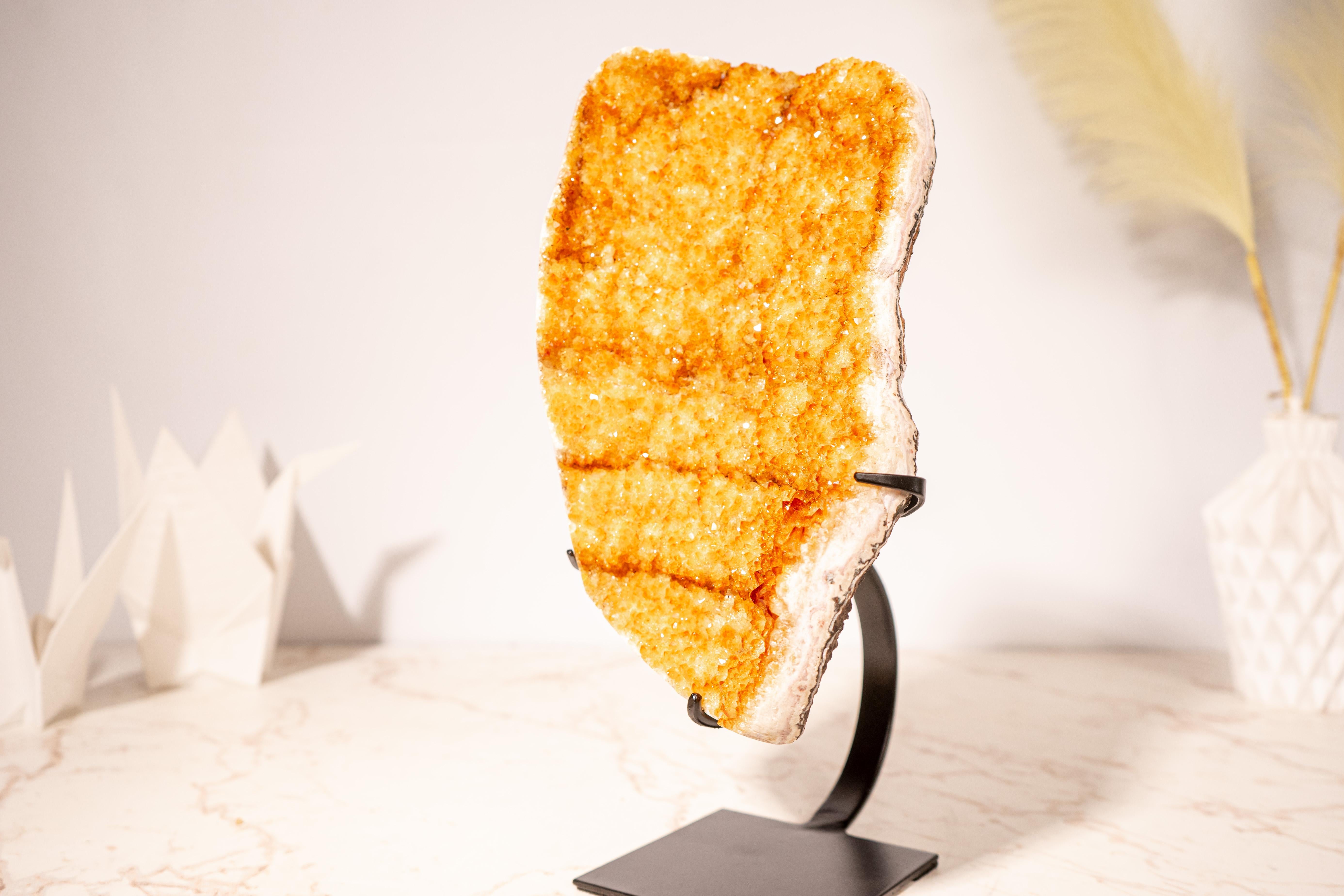 Crystal Golden Yellow Citrine Cluster with Sparkling Druzy and Rare Formation For Sale