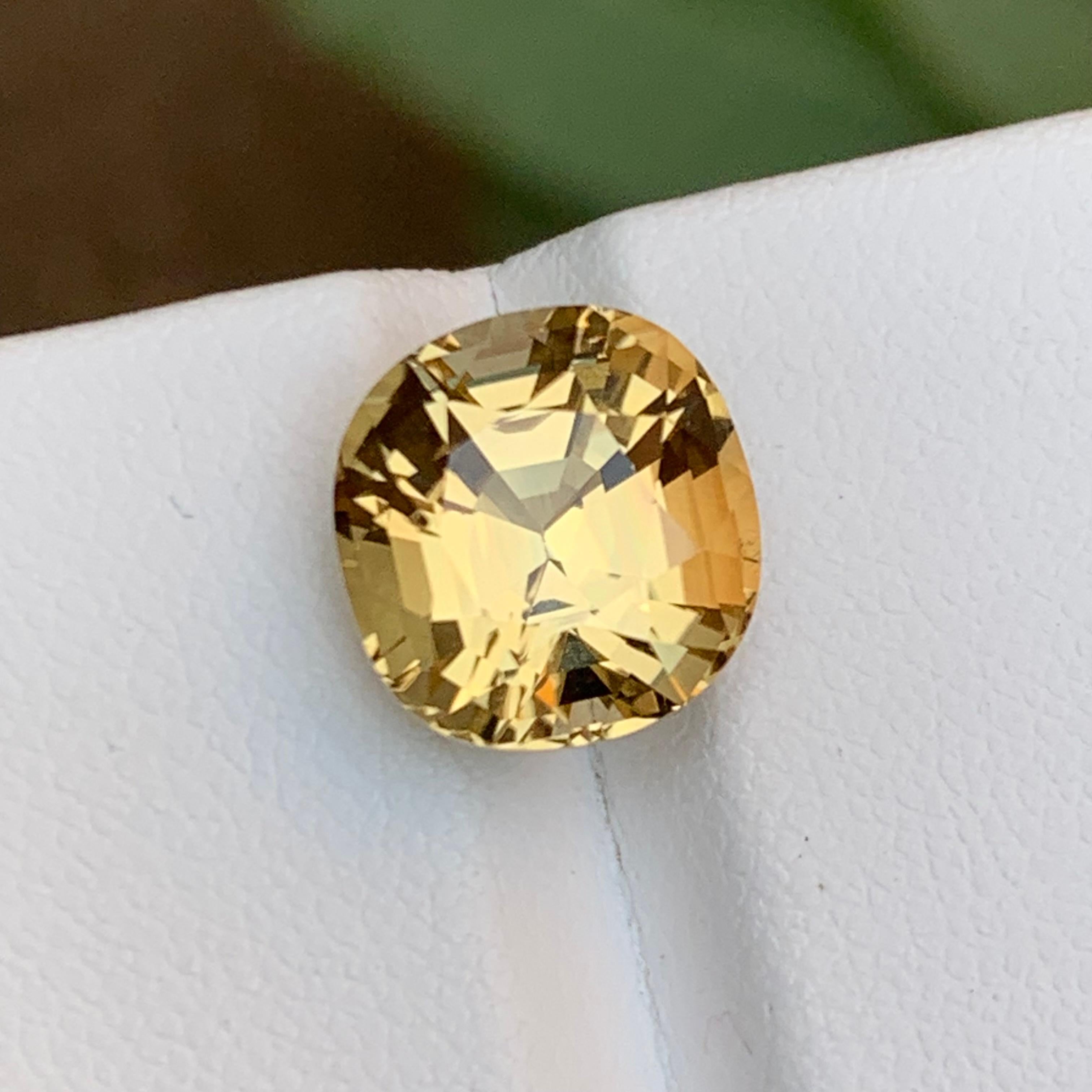 Contemporary Golden Yellow Natural Tourmaline Gemstone, 6.75 Ct Cushion Cut for Ring/Pendant For Sale