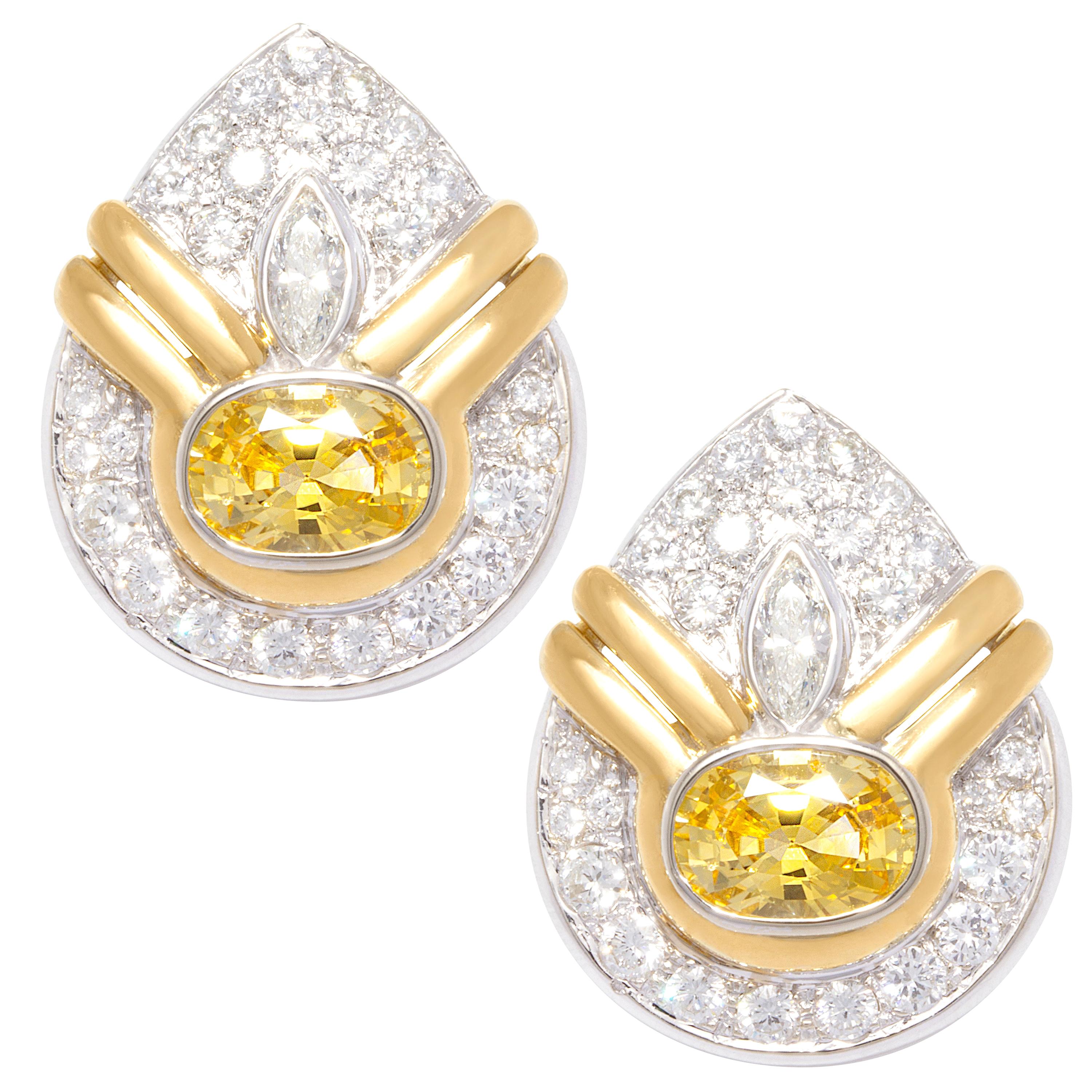 Goldene gelbe Saphir-Diamant-Ohrringe aus Gold