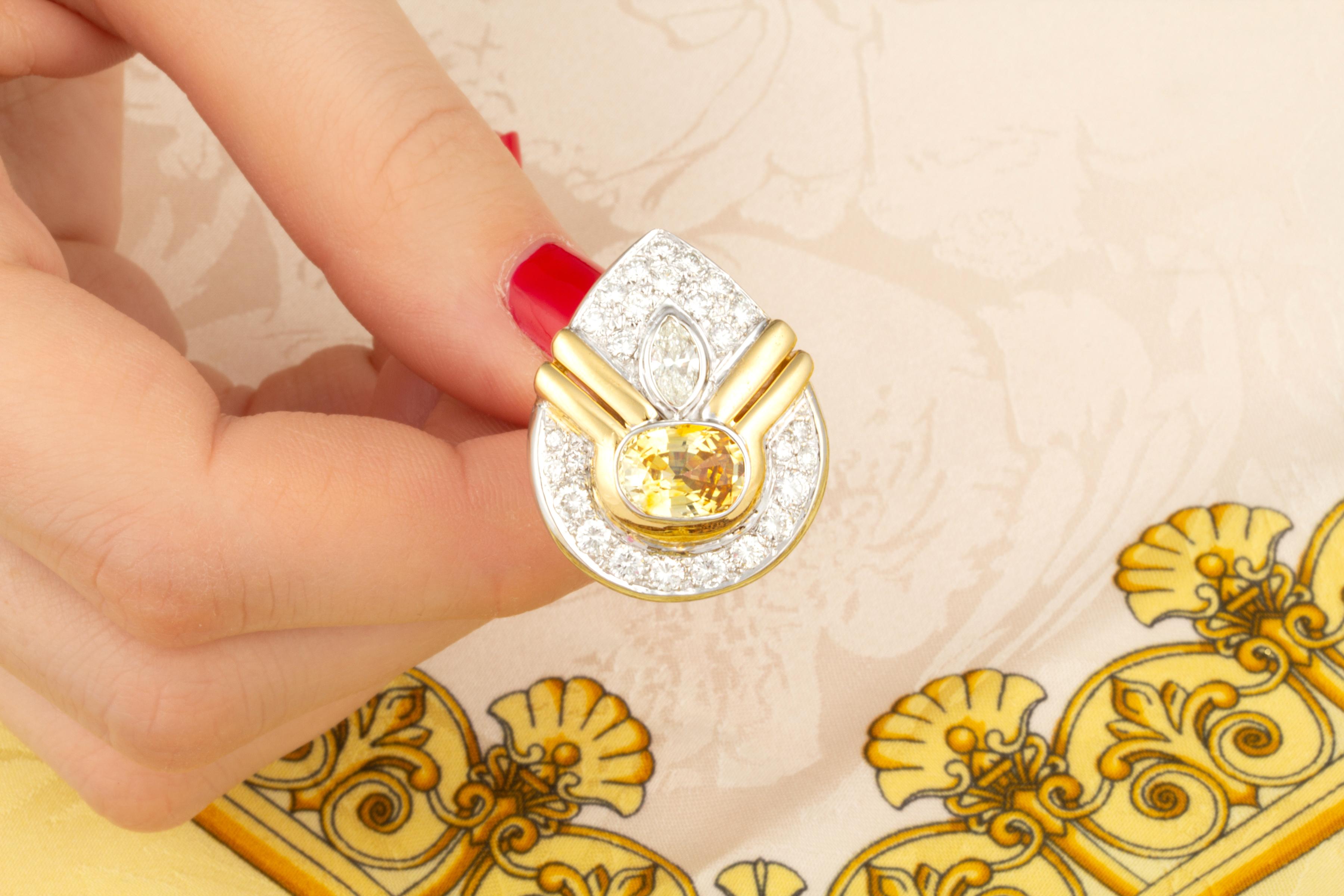 Golden Yellow Sapphire Diamond Earrings For Sale 3