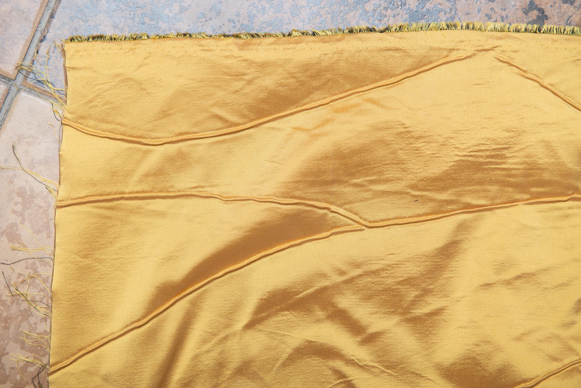 Contemporary Golden Yellow Silk Remnant Textile Fabric Mulberry