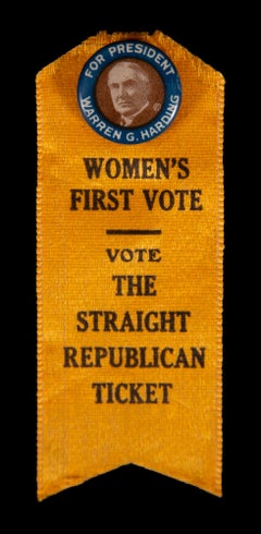 Golden Yellow Silk Suffrage Ribbon, with Endorsement from Warren G. Harding