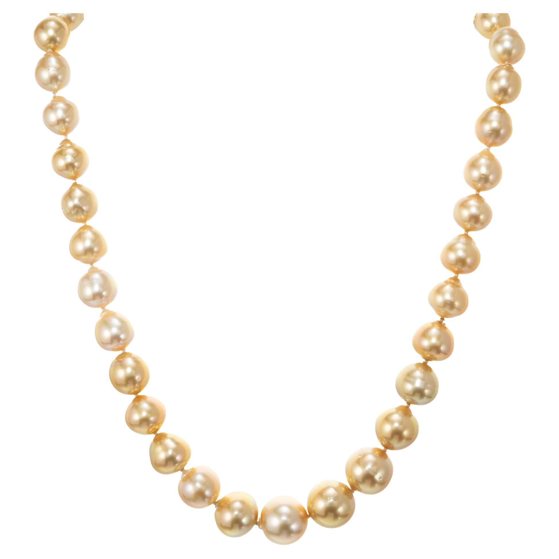 Golden Yellow South Sea Cultured Pearl Yellow Gold Graduated Necklace For Sale