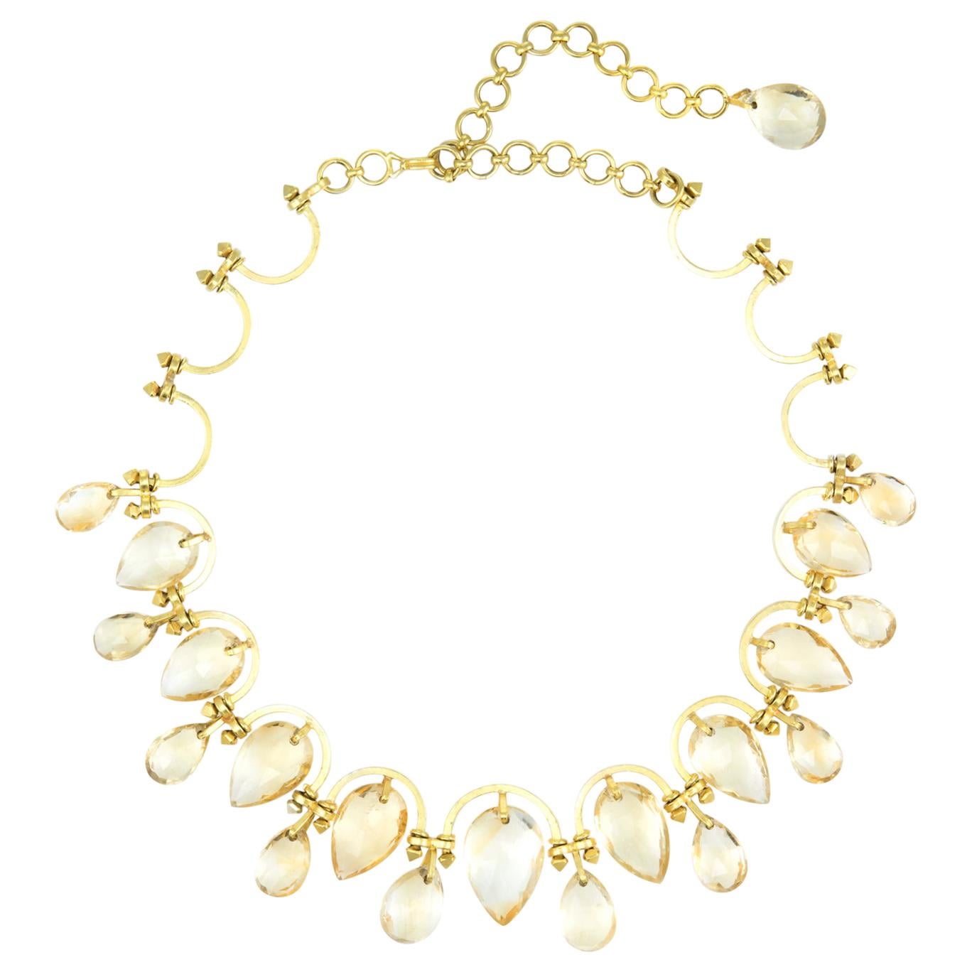 Golden Yellow Topaz Necklace Vintage Statement Choker 18k Gold Estate Jewelry