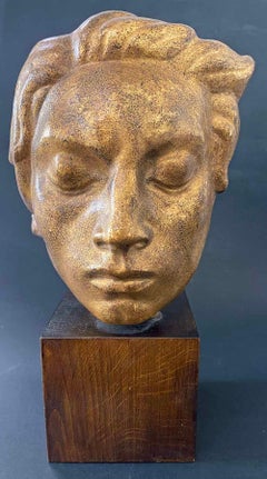 "Golden Youth", Gilded Sculpture of Young Man's Head by Lundqvist, Sweden