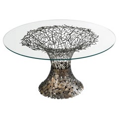 Goldenart Hand-Welded Metal Table in Silver Corten and Pure Steel, 140 cm