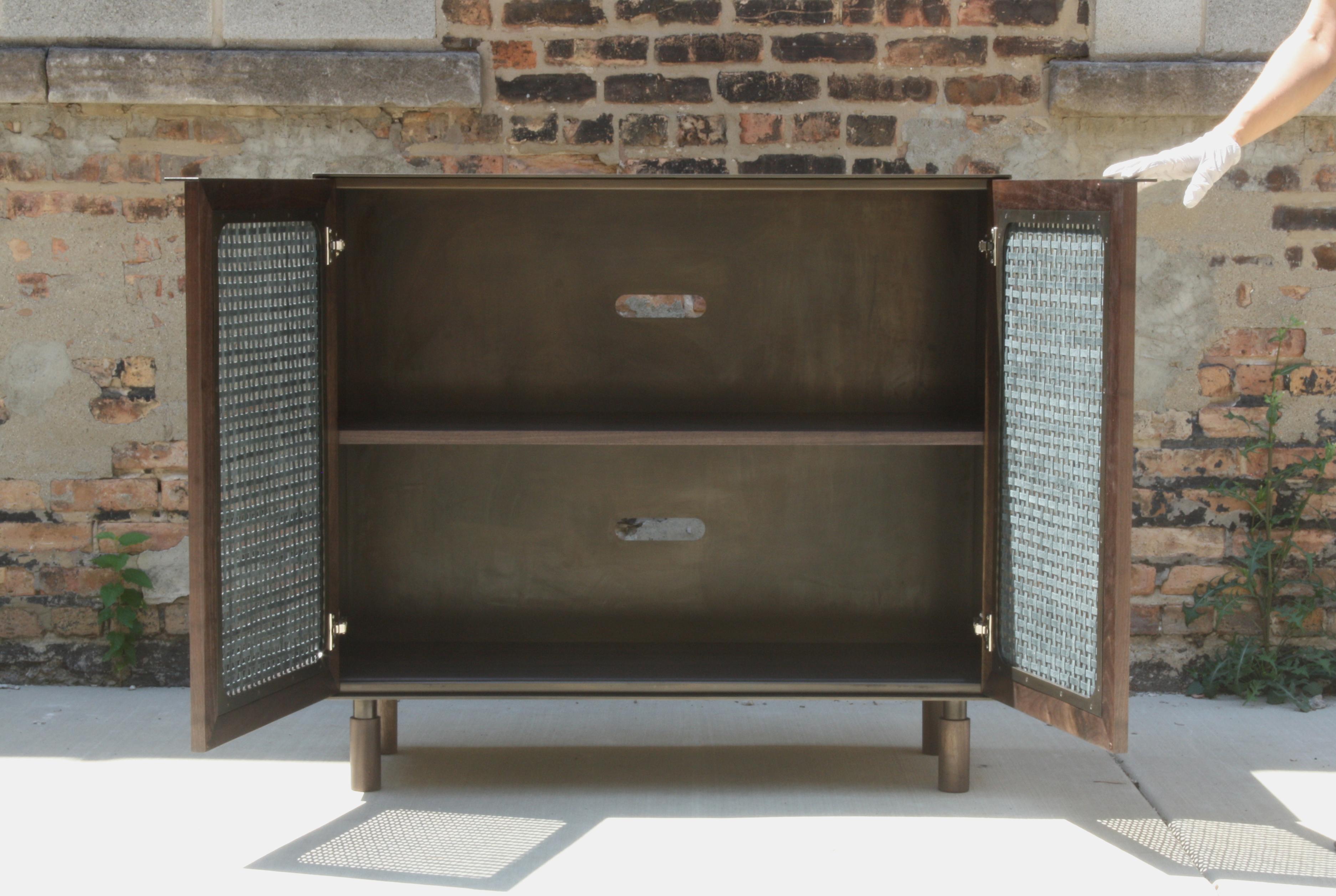 American Goldenhour Handmade Bar Cabinet with Woven Leather Doors by Laylo Studio For Sale