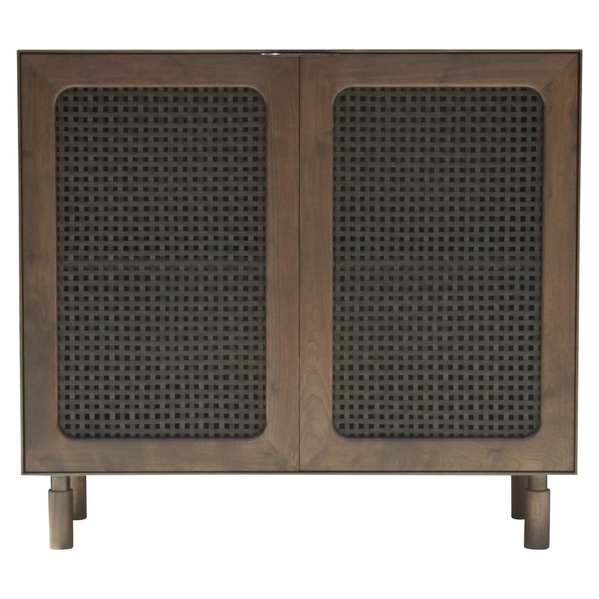 Goldenhour Handmade Bar Cabinet with Woven Leather Doors by Laylo Studio For Sale