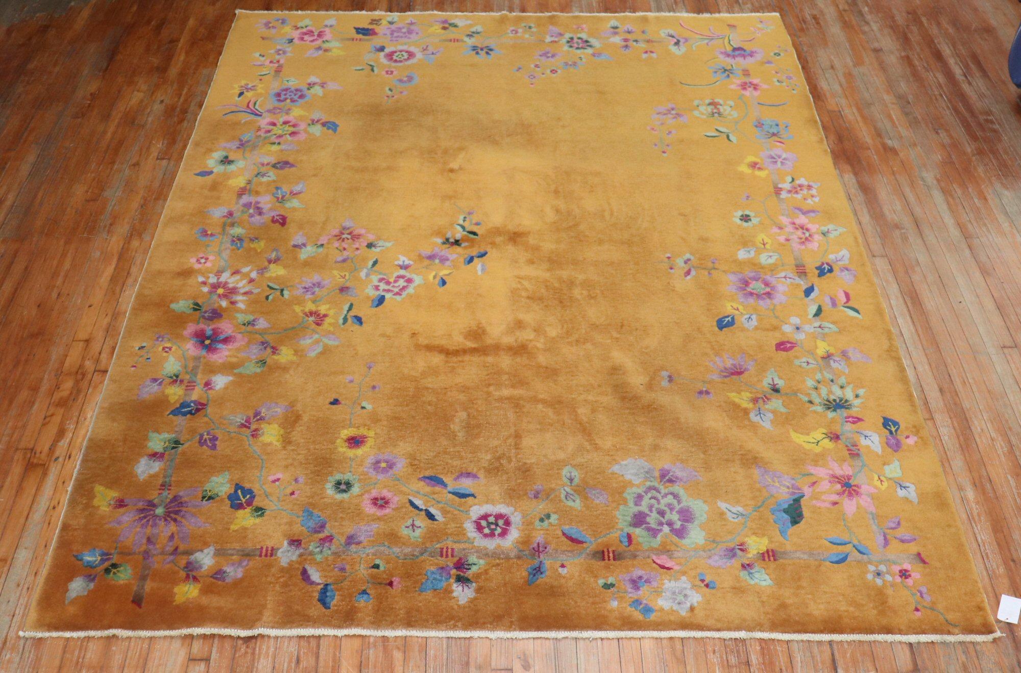 Goldenrod Art Deco Chinese Room Size Rug, 20th Century 8