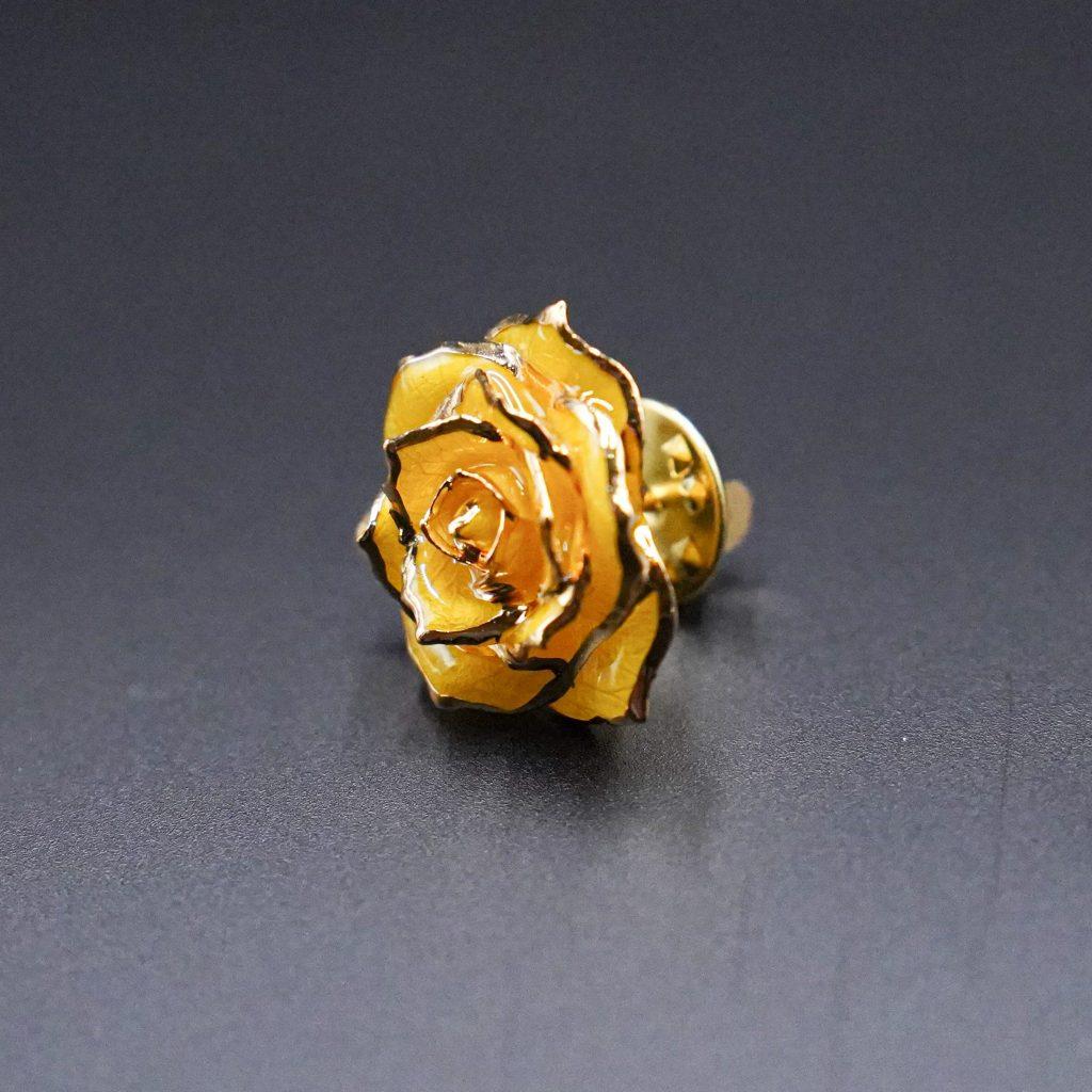 Modern Goldenrod Gift, Glossy Lacquer Real Rose Eternal Lapel Pin For Sale
