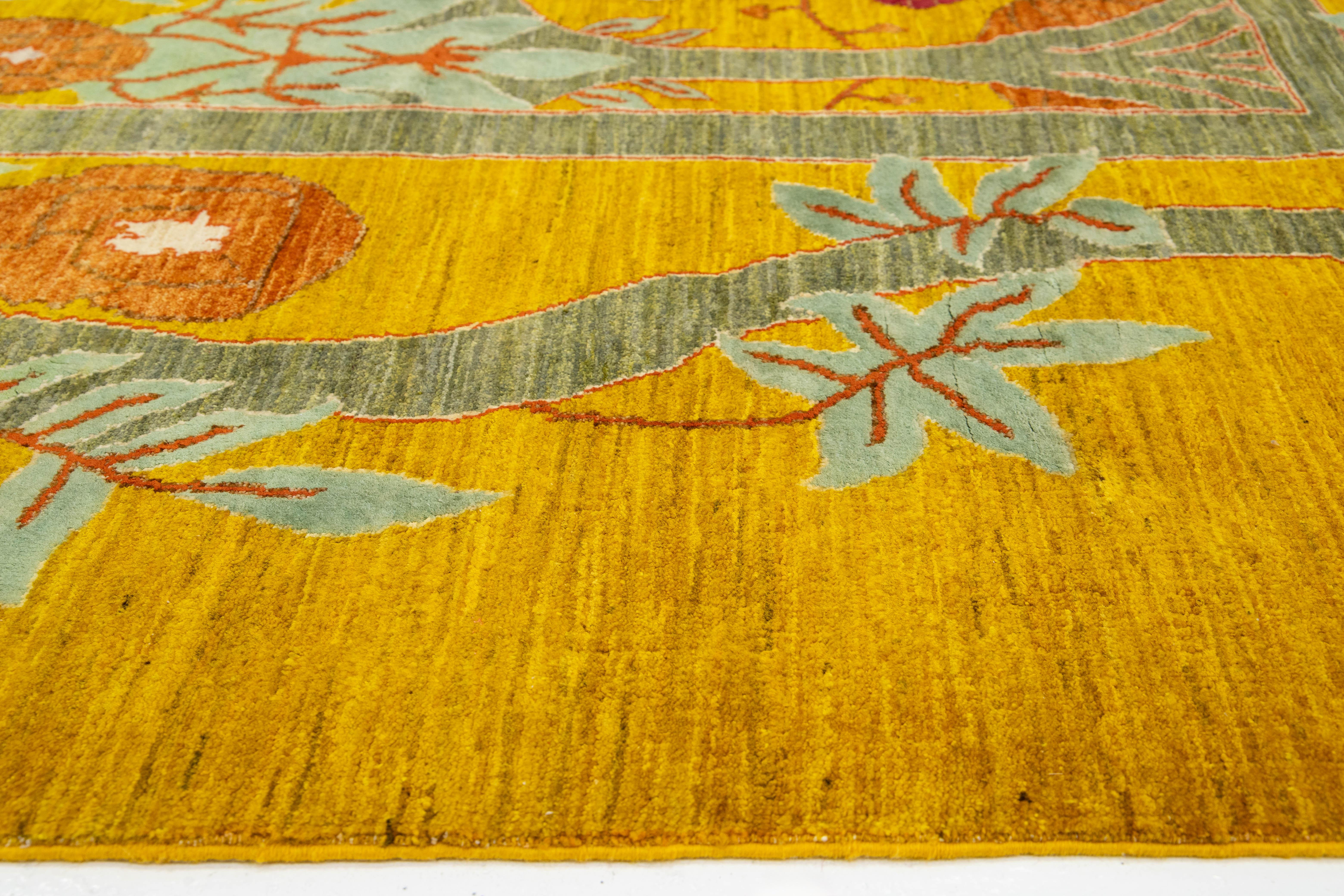 Tapis en laine de style oushak moderne Goldenrod avec motif Allover en vente 1