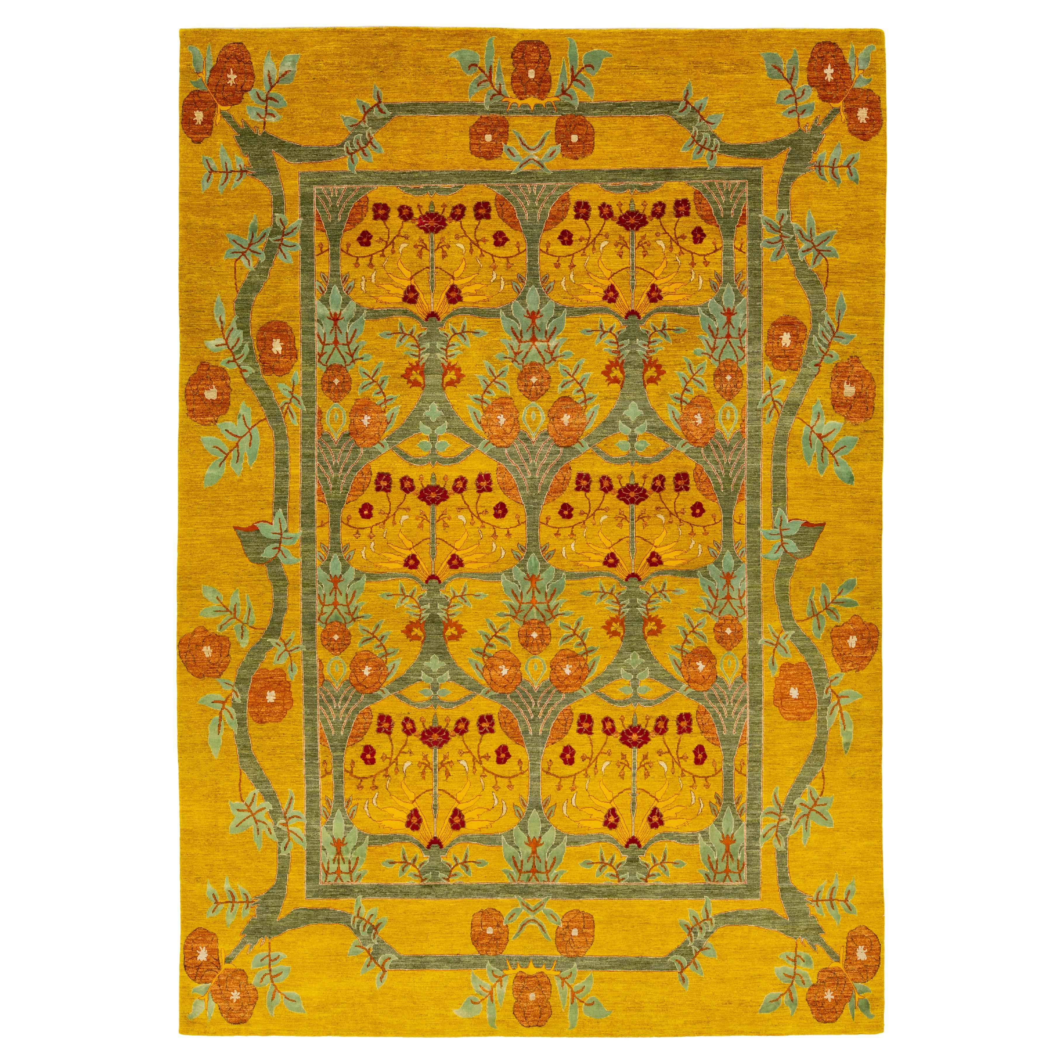 Tapis en laine de style oushak moderne Goldenrod avec motif Allover en vente