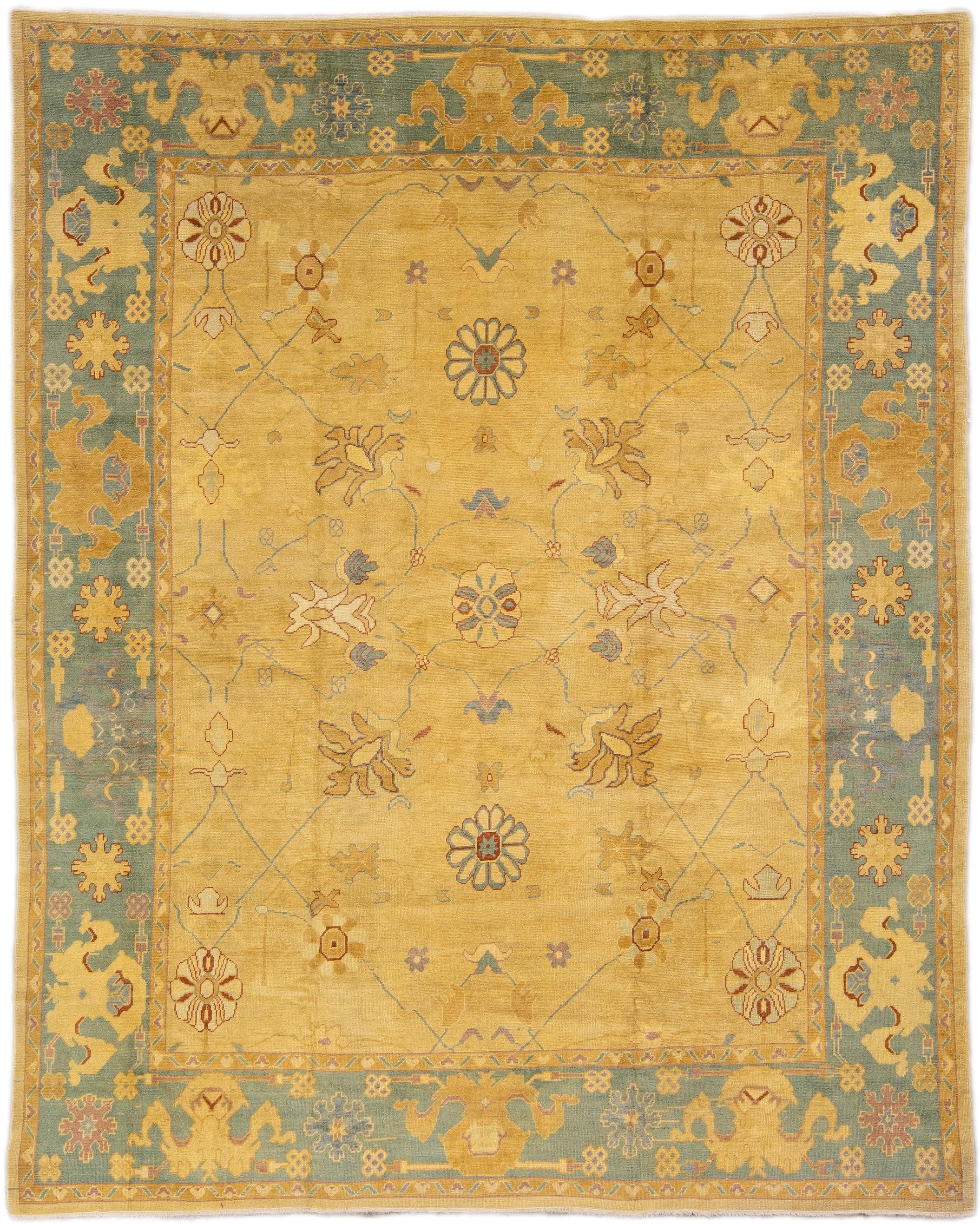 Goldenrod Modern Turkish Oushak Handmade Floral Oversize Wool Rug For Sale 3